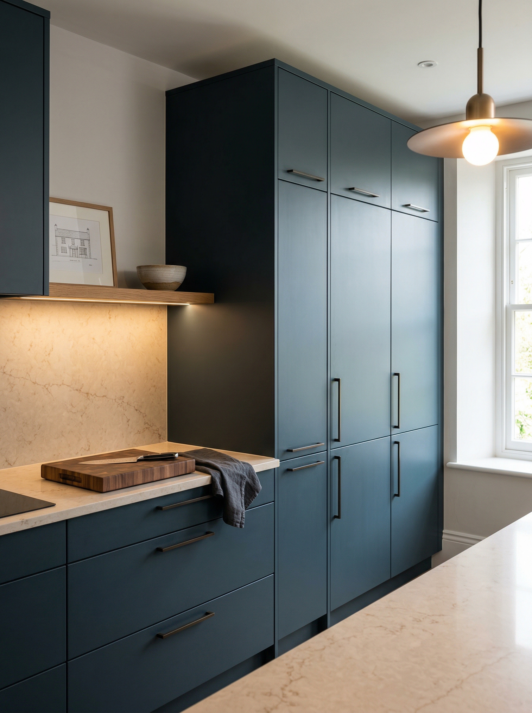 portrait1_600x800 Tall view of full-height bespoke kitchen cabinetry, contemporary painted lay-on cabinetry