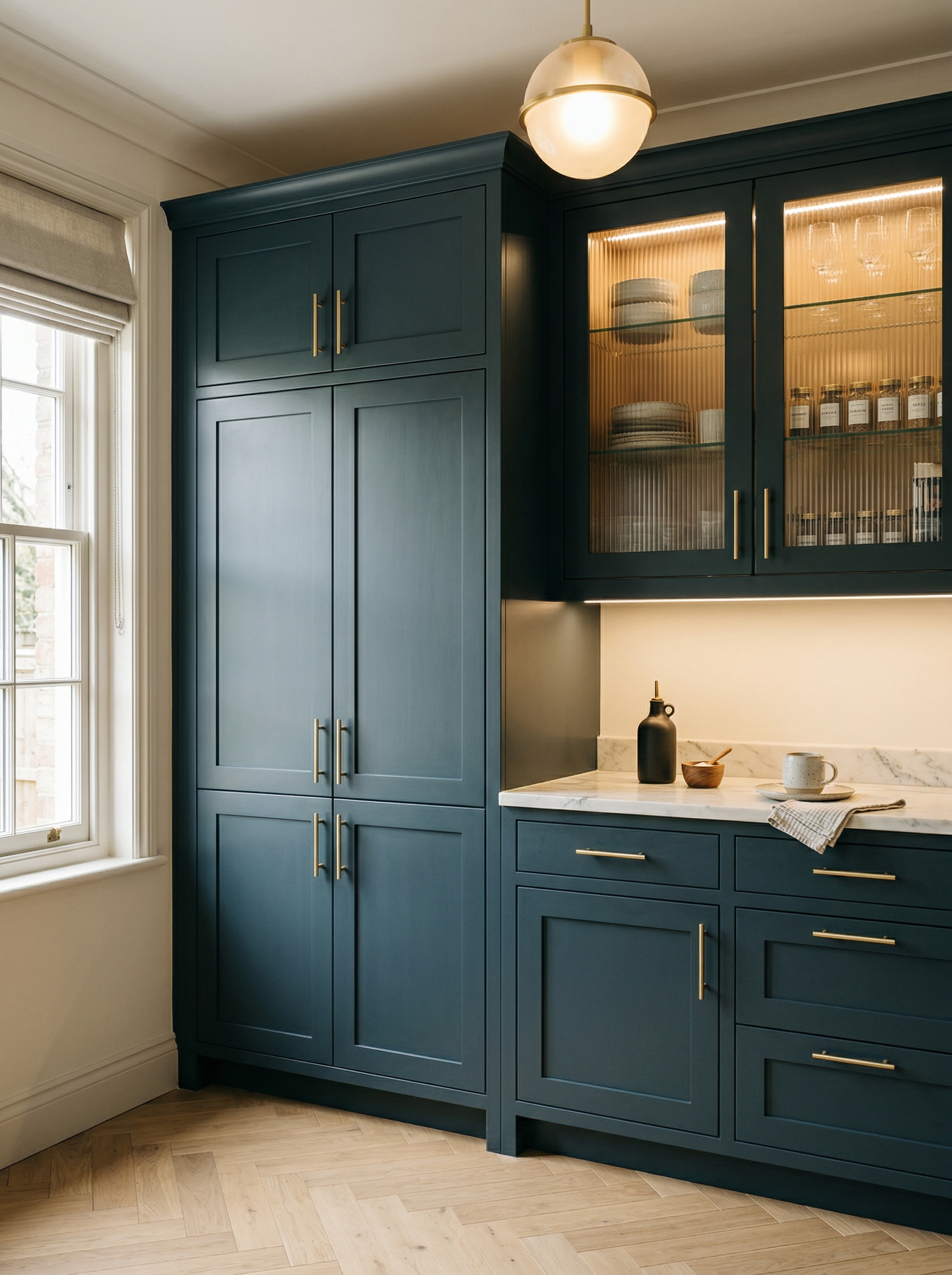 Bespoke kitchen installation, full-height cabinetry and considered storage design