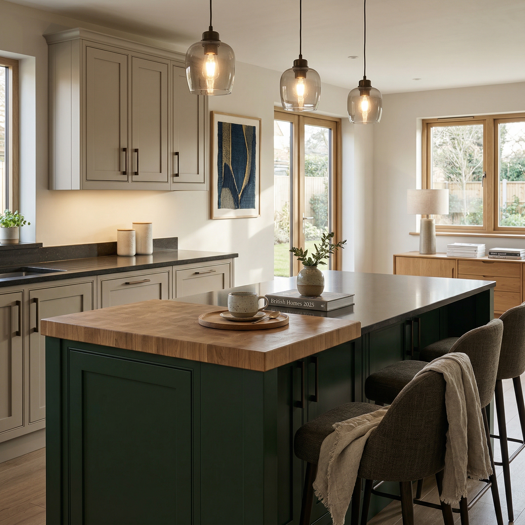 Bespoke kitchen island detail, modern shaker cabinetry with quality joinery