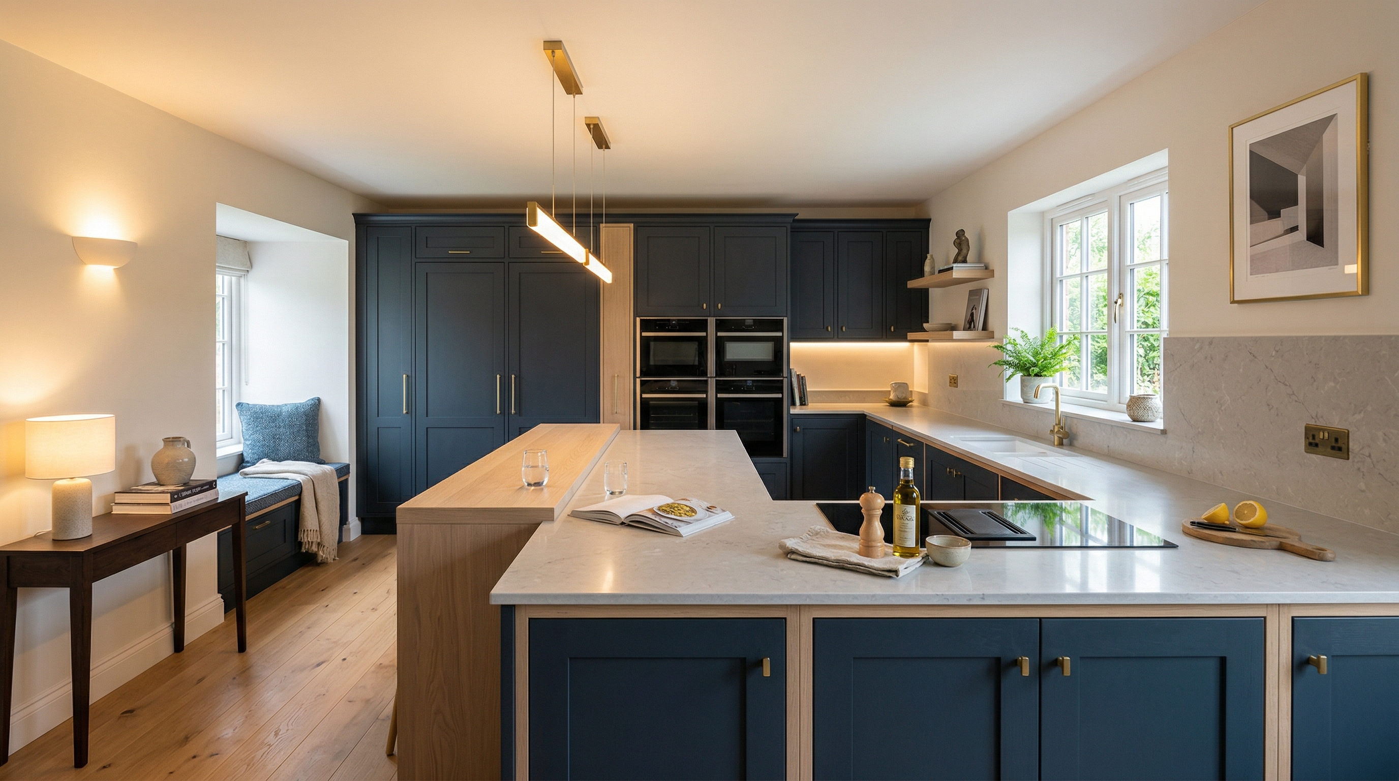 Mastercraft bespoke kitchen in Seaham, wide architectural view showing room volume and design quality