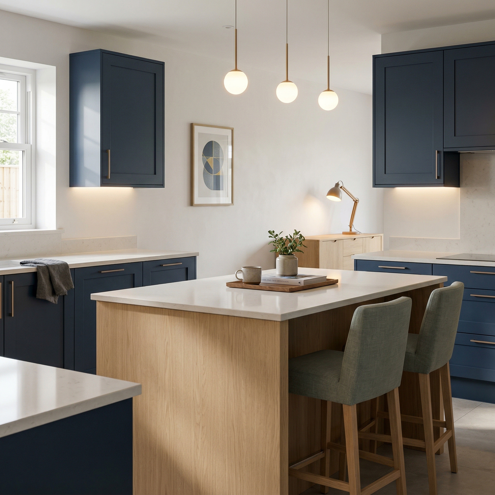 Bespoke kitchen island detail, modern shaker cabinetry with quality joinery