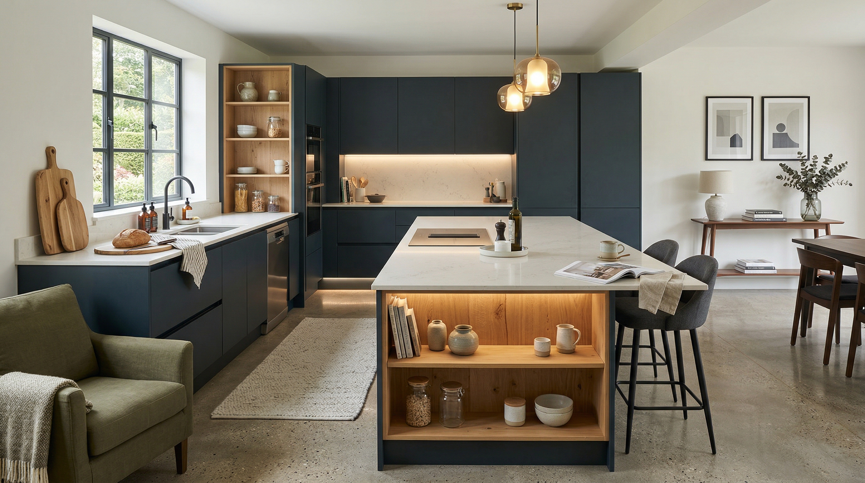 hero2_1200x675 Mastercraft bespoke kitchen in Sedgefield, wide architectural view showing room volume and design quality