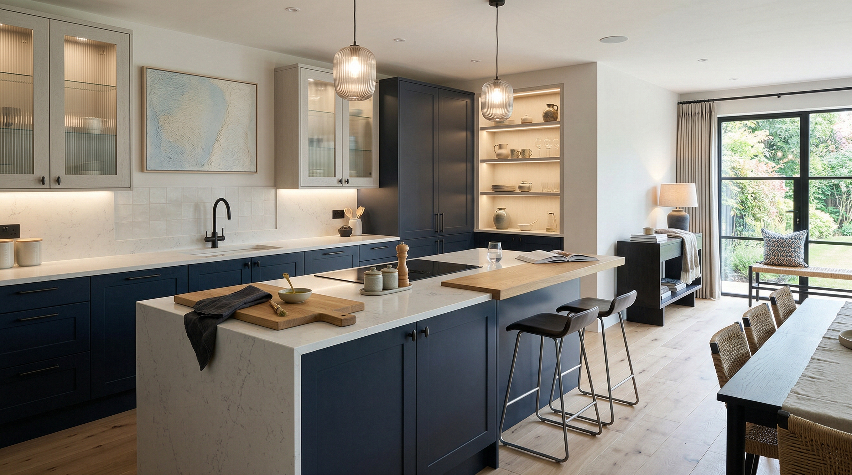 hero2_1200x675 Mastercraft bespoke kitchen in Shefford, wide architectural view showing room volume and design quality