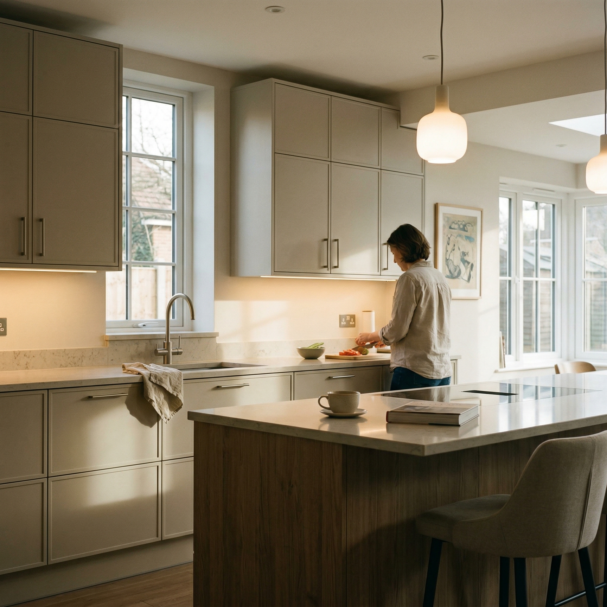 Bespoke kitchen designed for a Shefford home, quality materials and considered layout