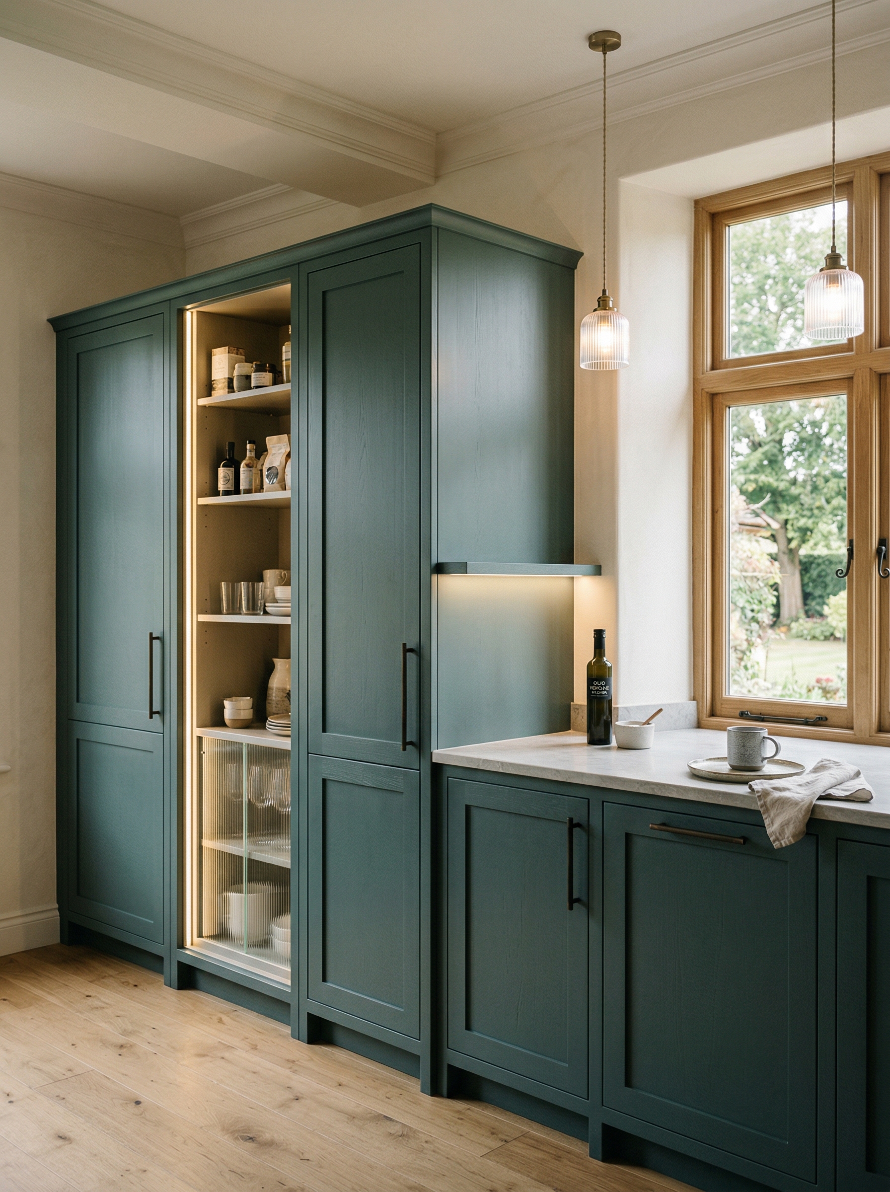 Bespoke kitchen installation, full-height cabinetry and considered storage design