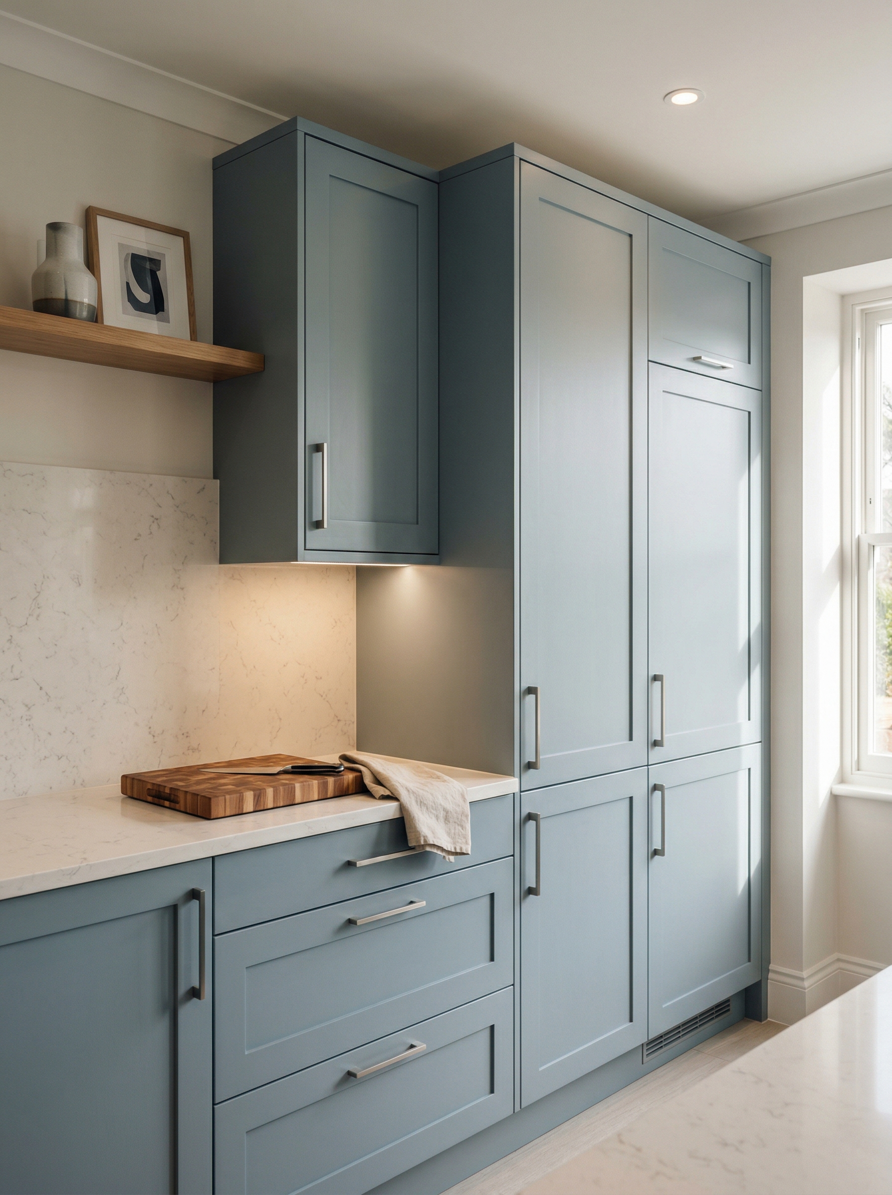 portrait1_600x800 Tall view of full-height bespoke kitchen cabinetry, contemporary painted lay-on cabinetry