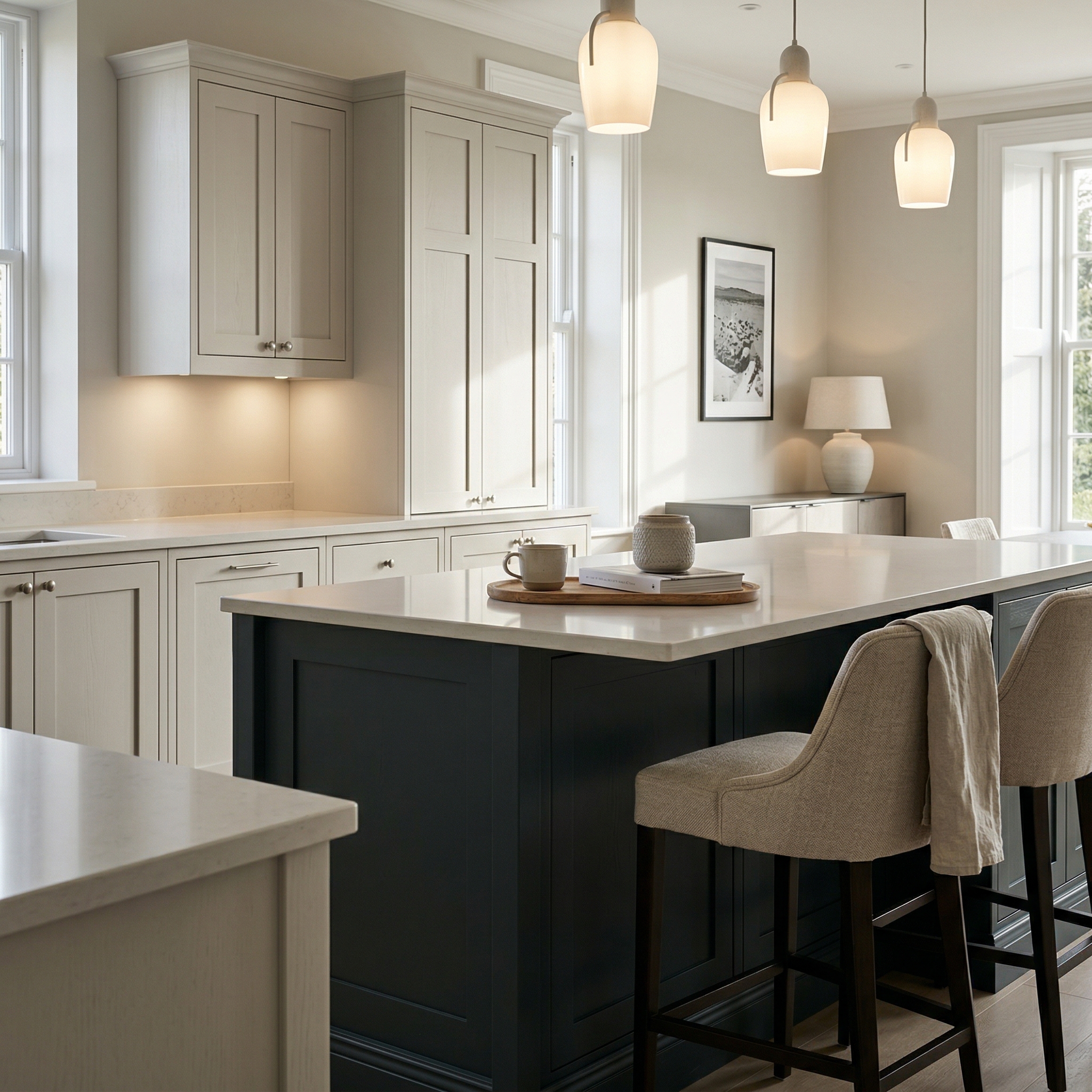 square1_800x800 Bespoke kitchen island detail, contemporary painted lay-on cabinetry with quality joinery