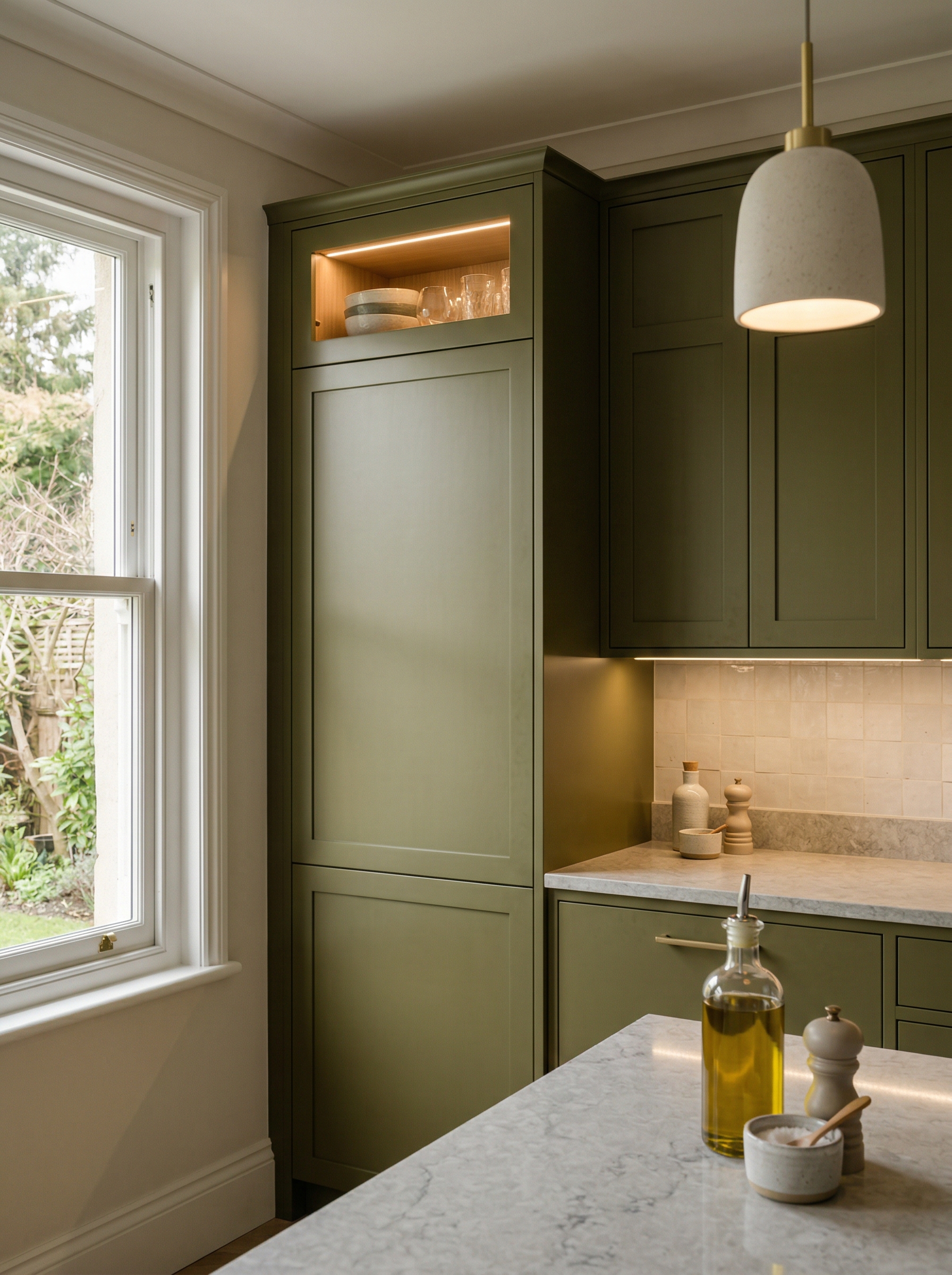 Bespoke kitchen installation, full-height cabinetry and considered storage design