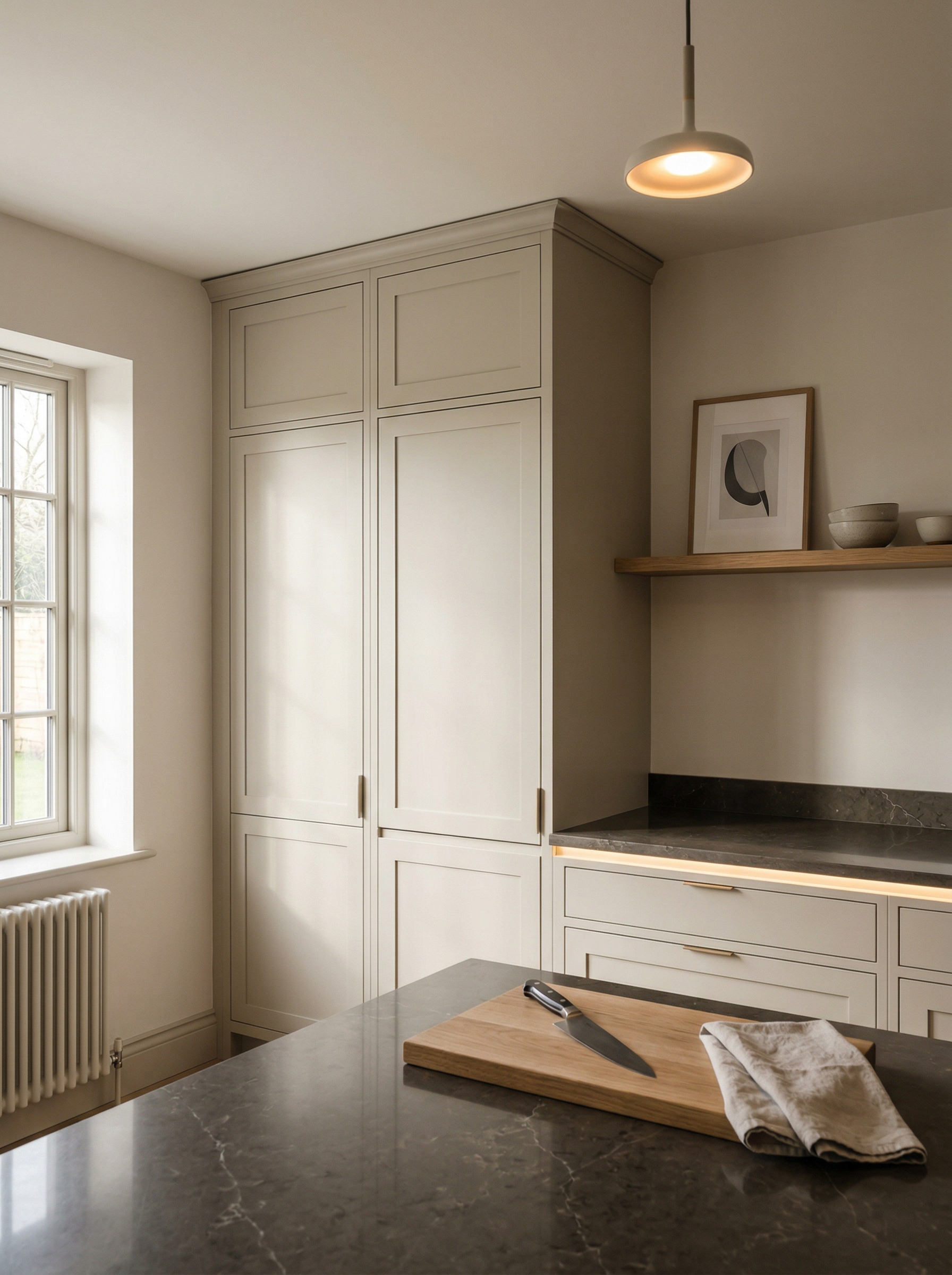 portrait1_600x800 Tall view of full-height bespoke kitchen cabinetry, timber veneer slab-door cabinetry