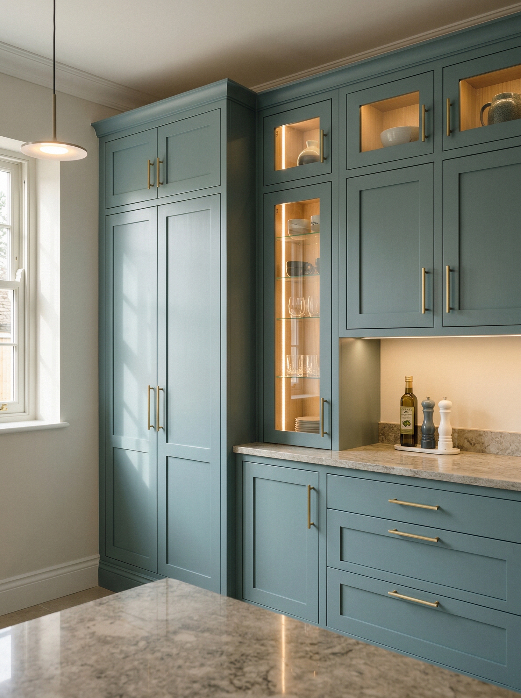 Bespoke kitchen installation, full-height cabinetry and considered storage design