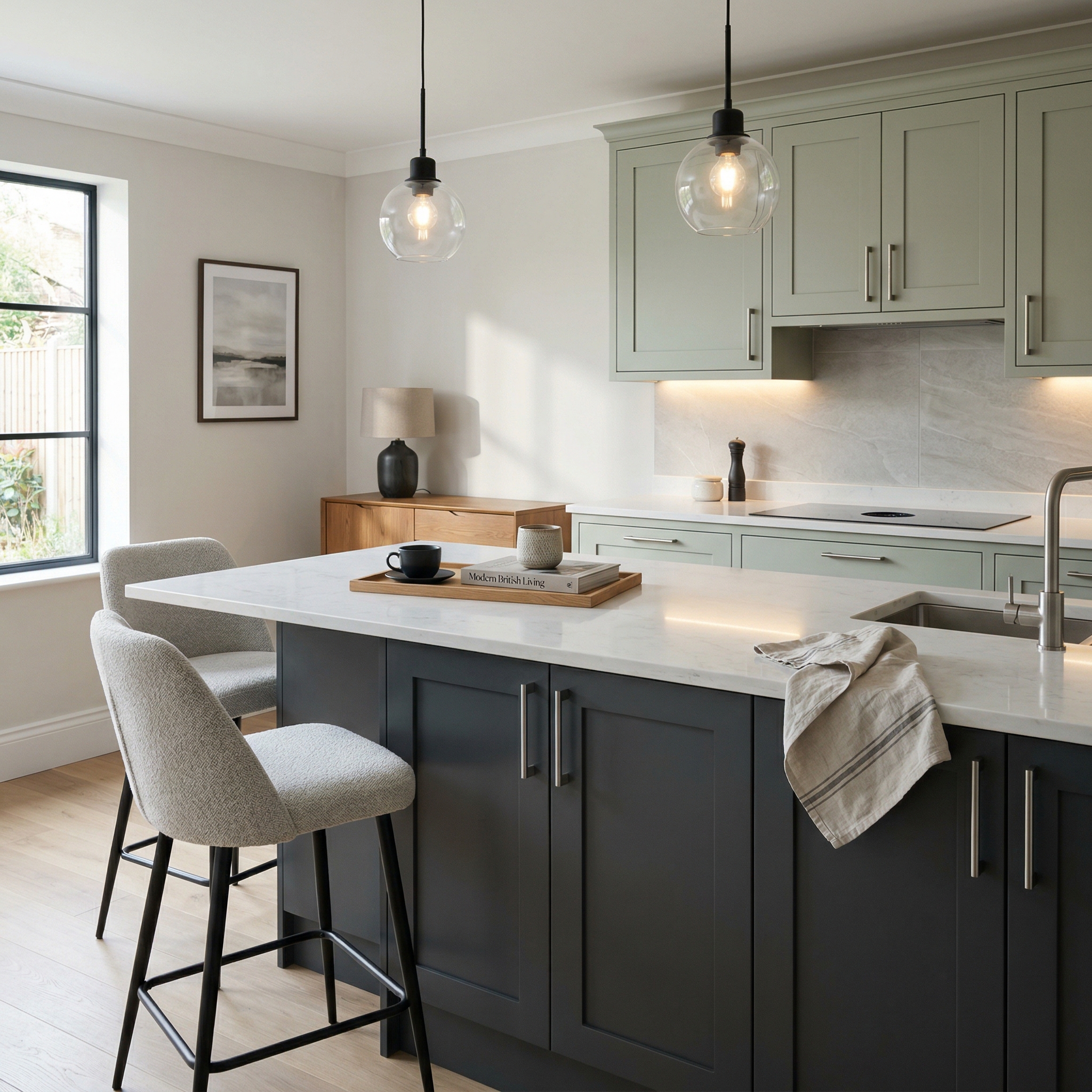 Bespoke kitchen island detail, timber veneer slab-door cabinetry with quality joinery