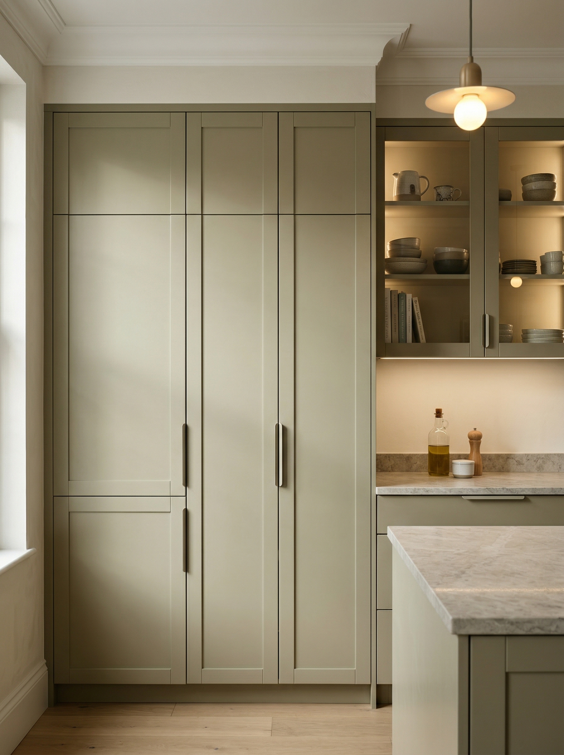 Bespoke kitchen installation, full-height cabinetry and considered storage design