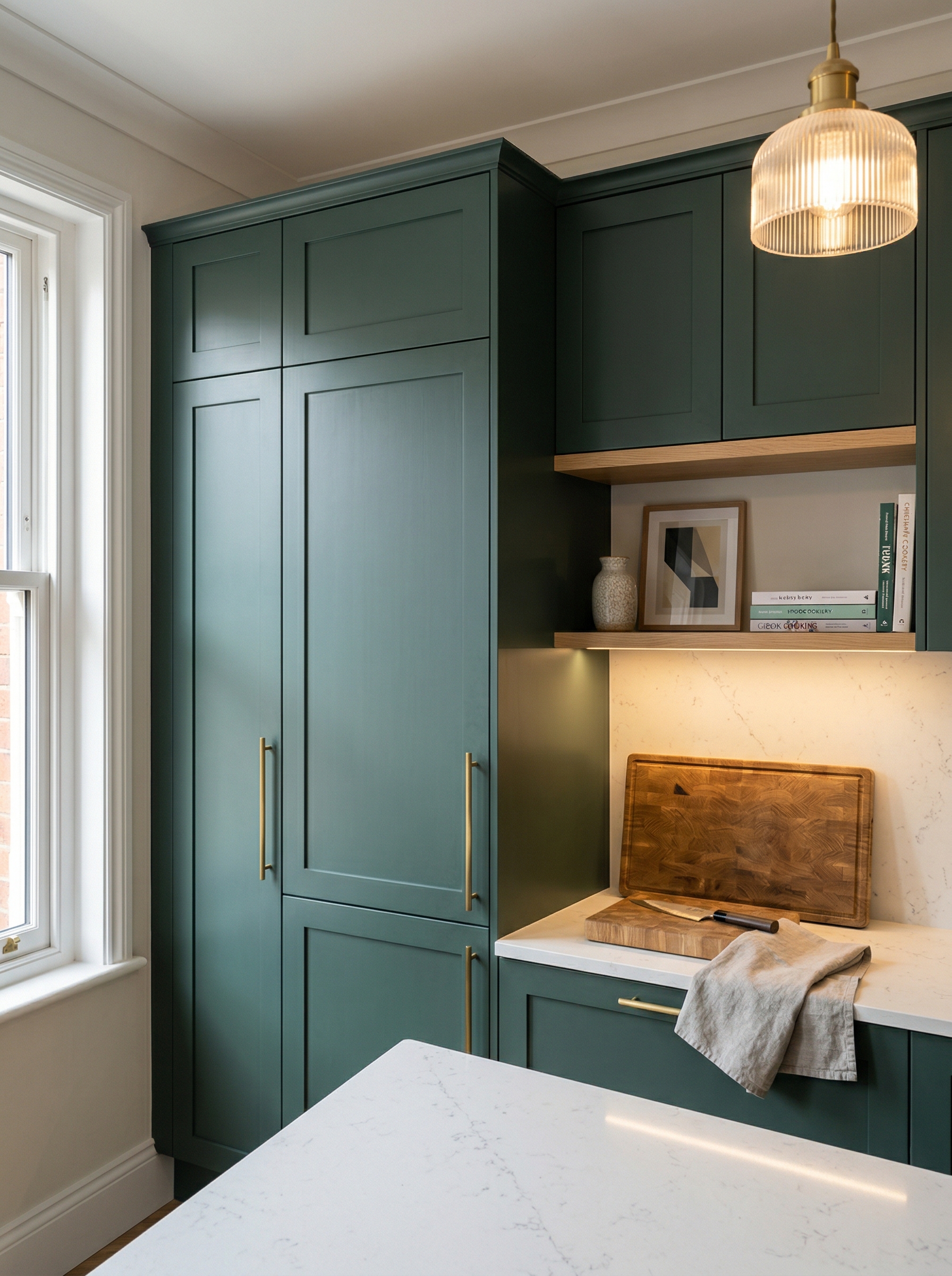 Tall view of full-height bespoke kitchen cabinetry, contemporary in-frame cabinetry
