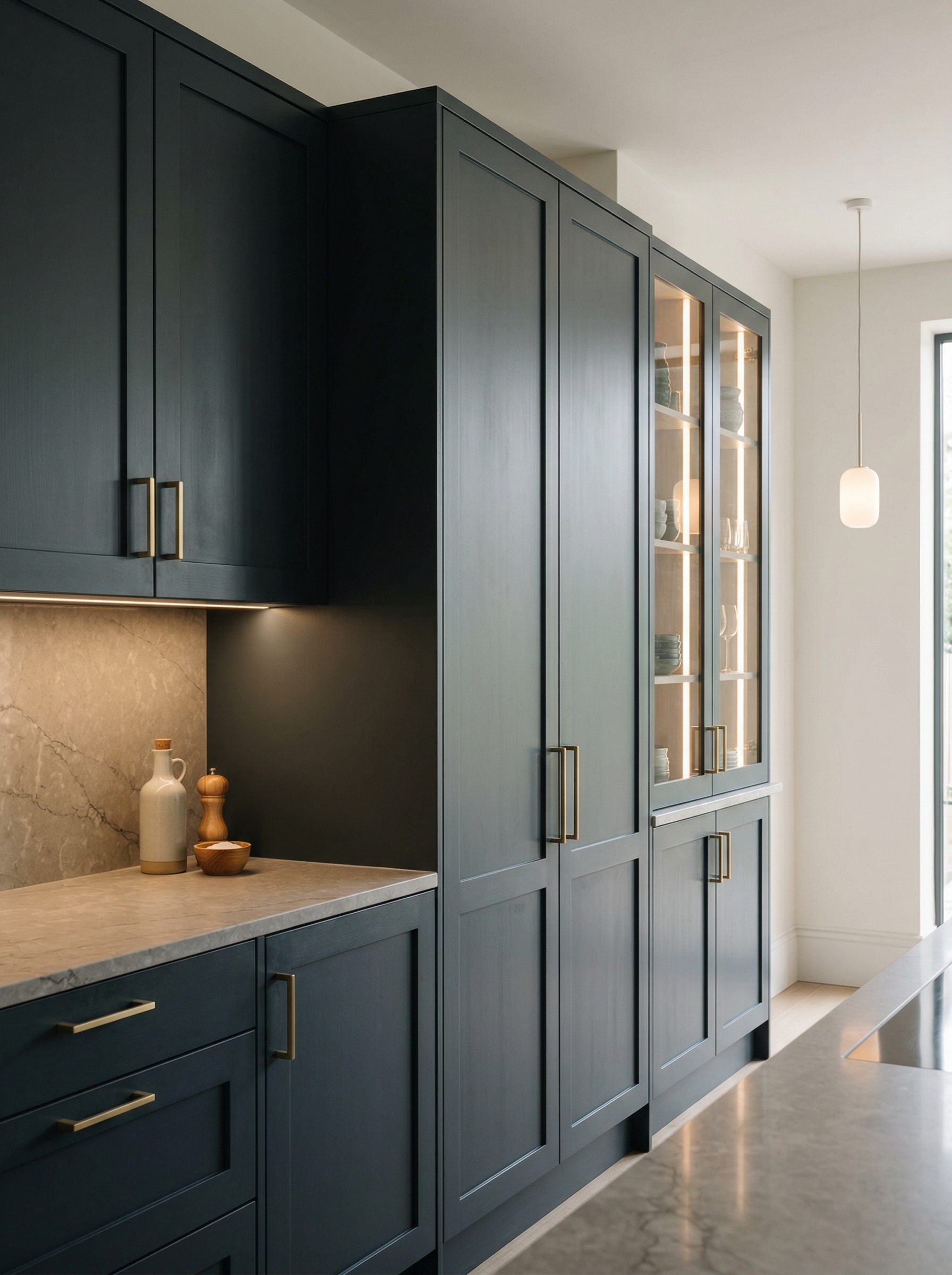 Bespoke kitchen installation, full-height cabinetry and considered storage design