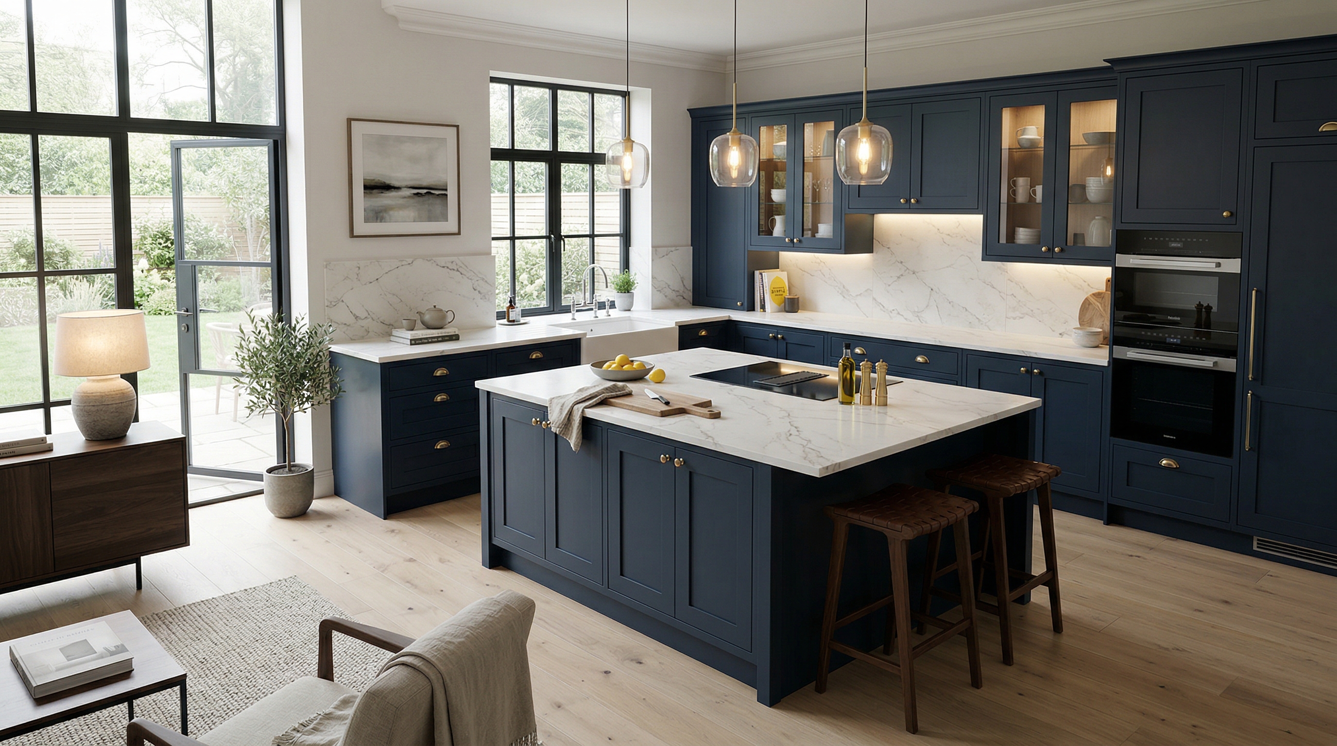 hero_1200x675 Wide view of a newly completed bespoke Mastercraft kitchen, modern shaker cabinetry in gunmetal grey tones