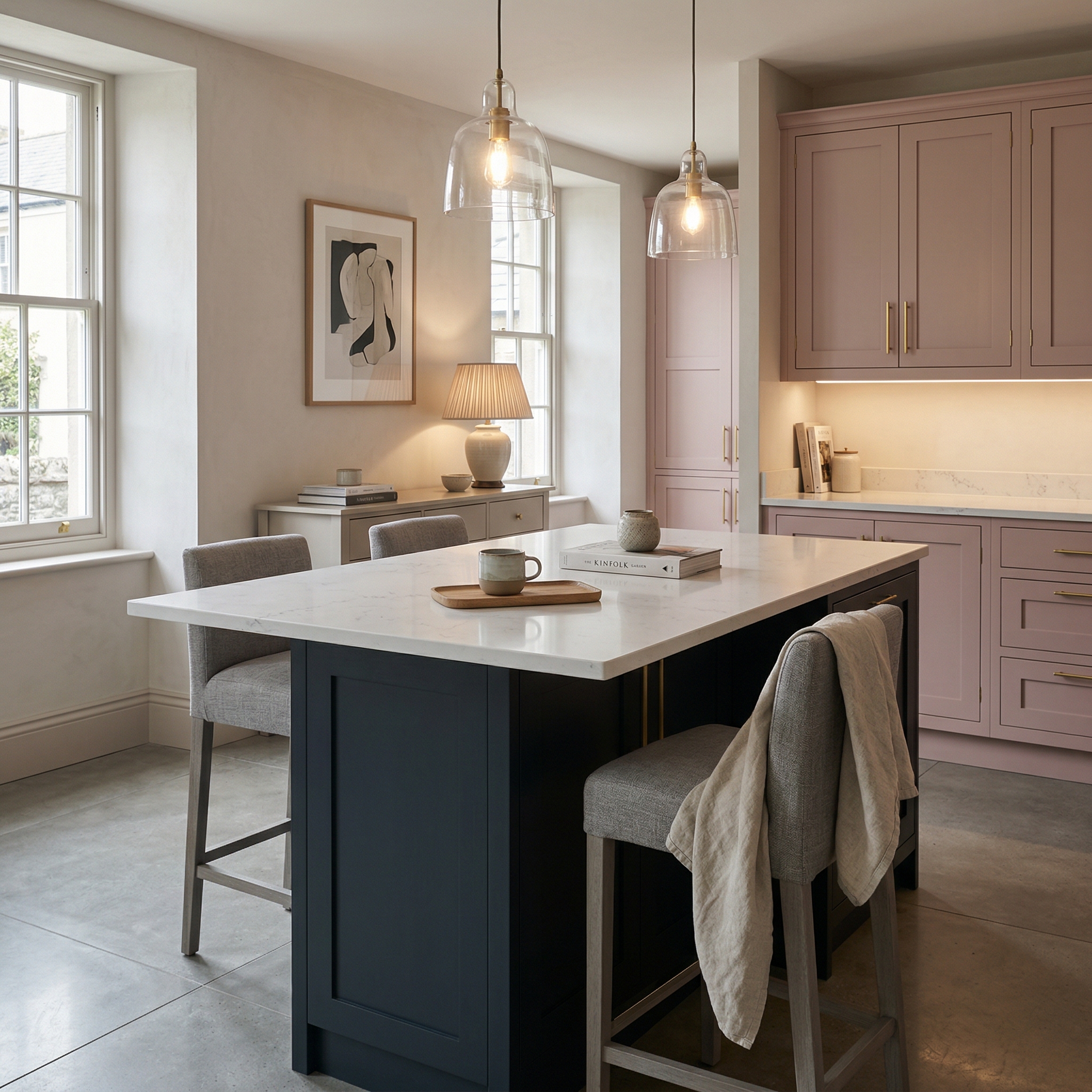 Bespoke kitchen island detail, modern shaker cabinetry with quality joinery