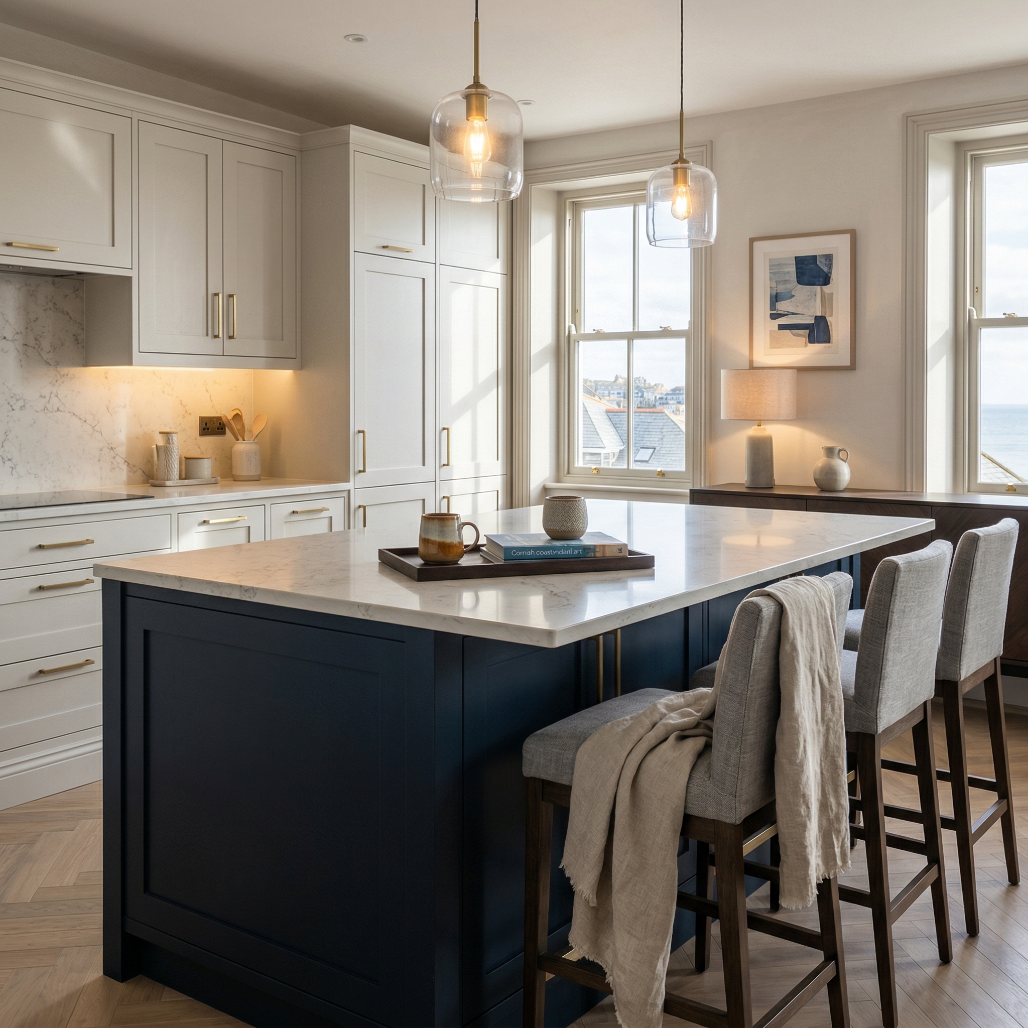 Bespoke kitchen island detail, modern shaker cabinetry with quality joinery