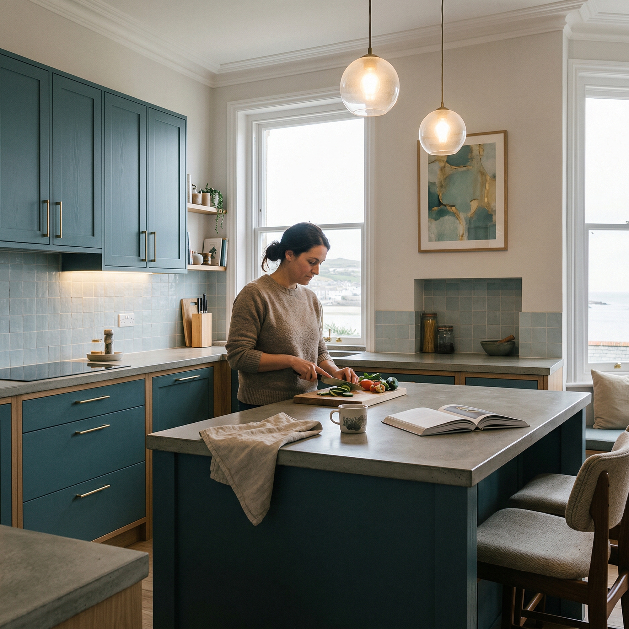 Bespoke kitchen designed for a St Ives home, quality materials and considered layout