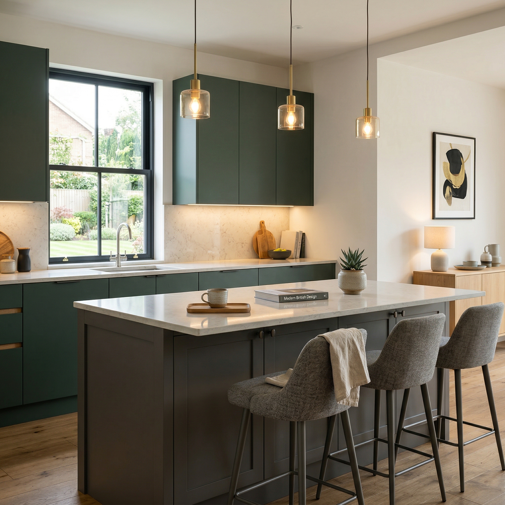 Bespoke kitchen island detail, contemporary painted lay-on cabinetry with quality joinery