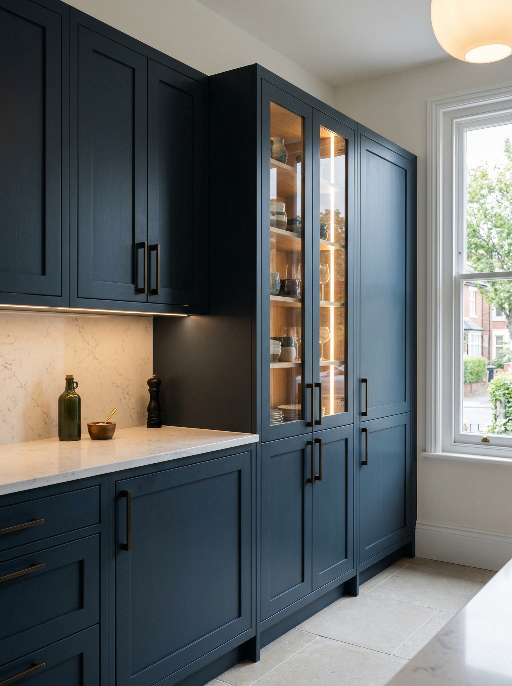 Bespoke kitchen installation, full-height cabinetry and considered storage design