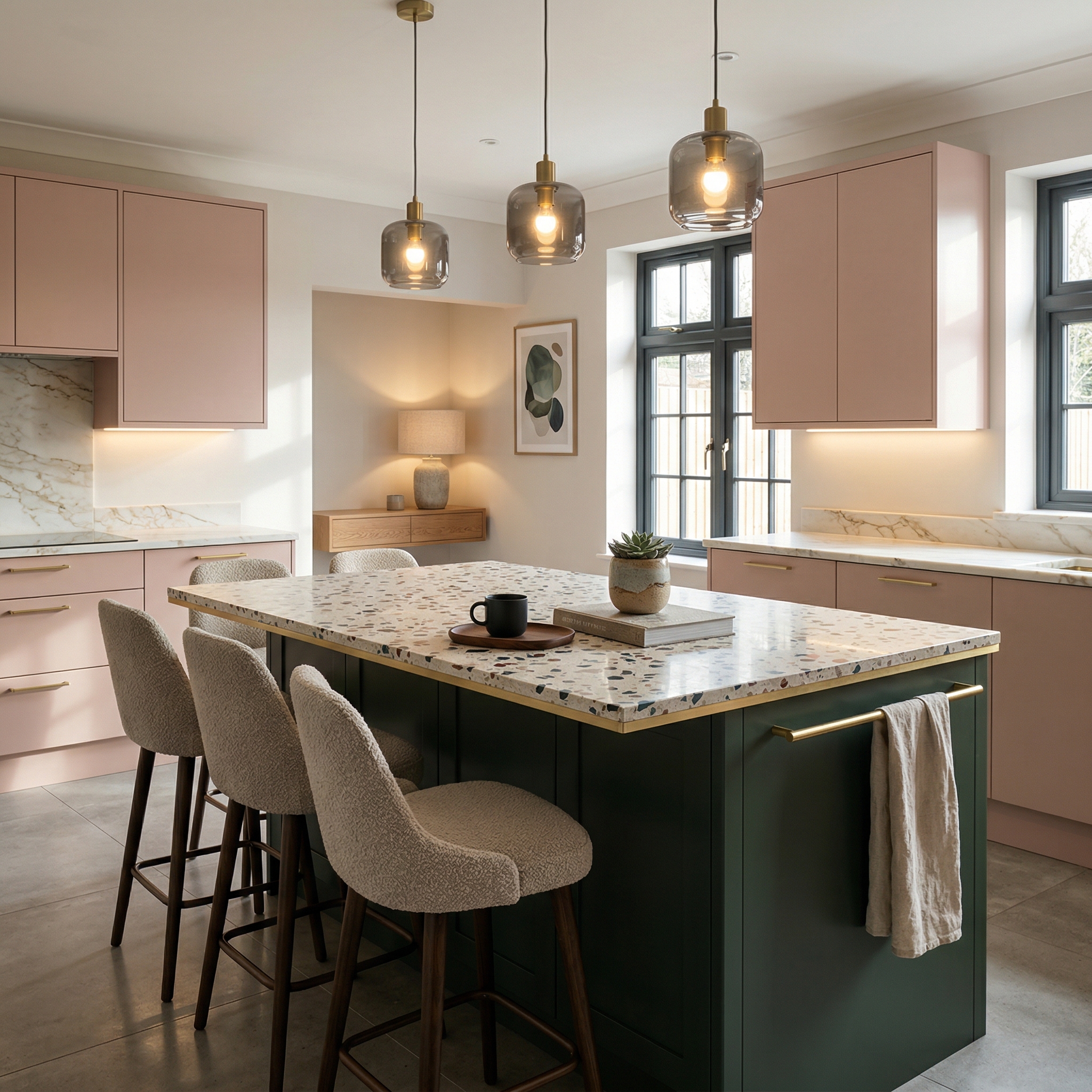 Bespoke kitchen island detail, timber veneer slab-door cabinetry with quality joinery