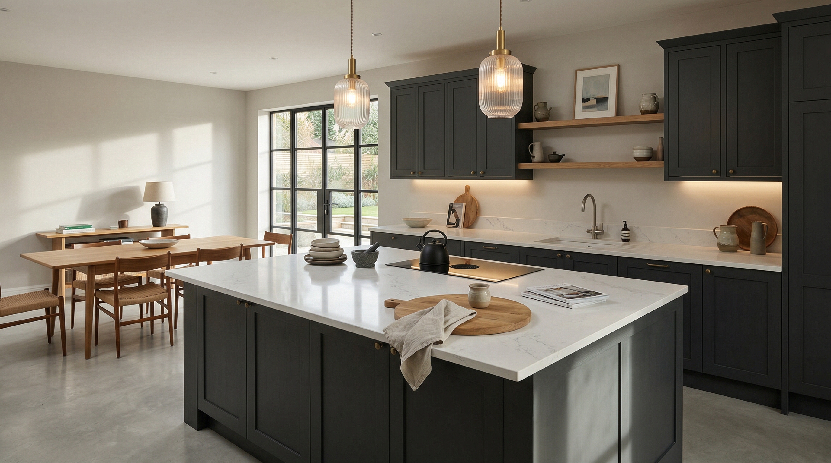 Mastercraft bespoke kitchen in Stoke Bishop, wide architectural view showing room volume and design quality