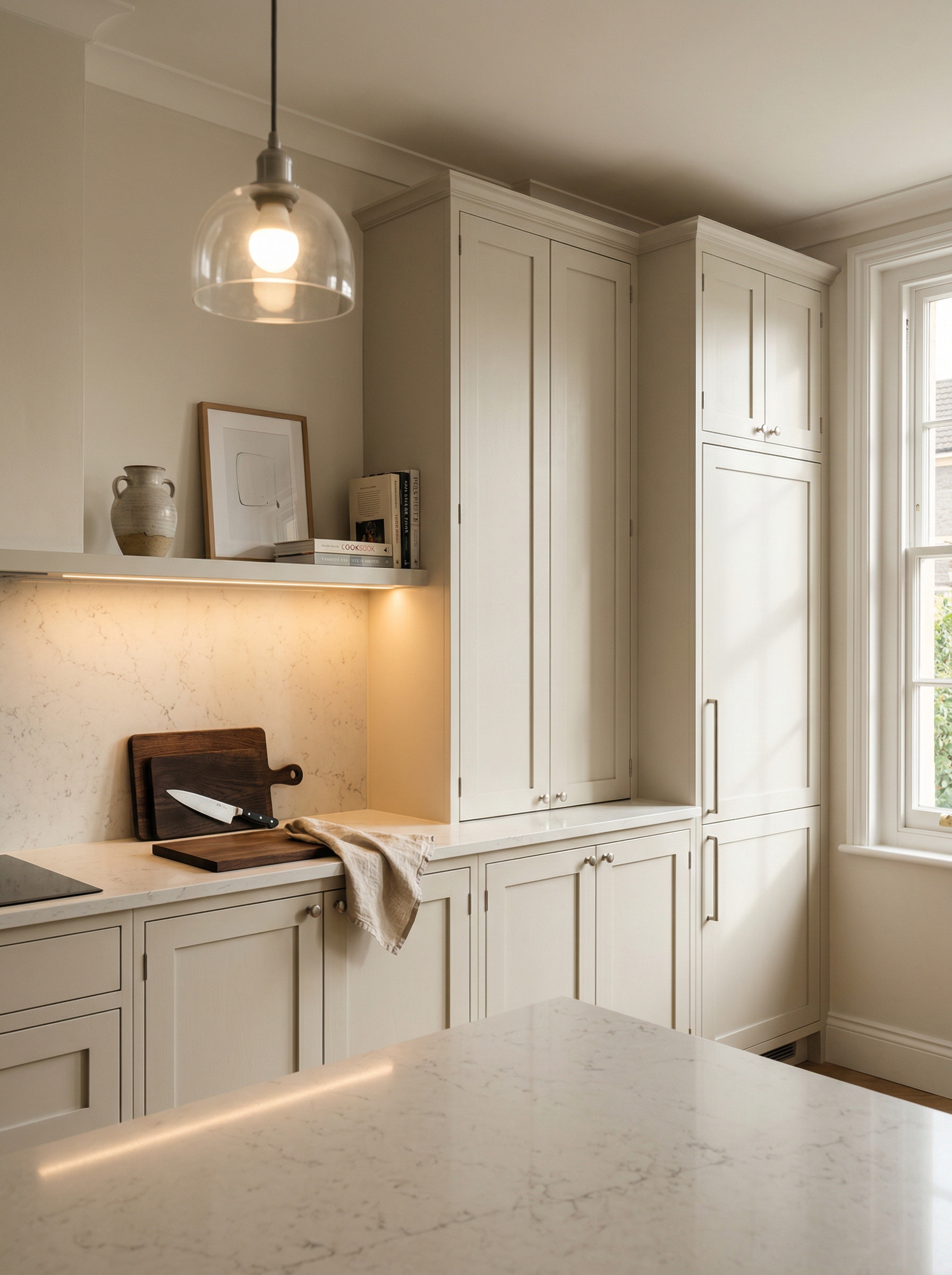 portrait1_600x800 Tall view of full-height bespoke kitchen cabinetry, timber veneer slab-door cabinetry