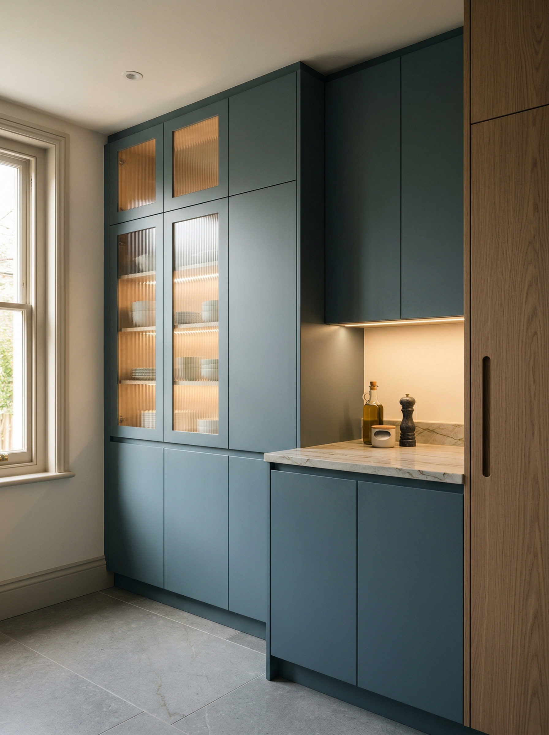 Bespoke kitchen installation, full-height cabinetry and considered storage design