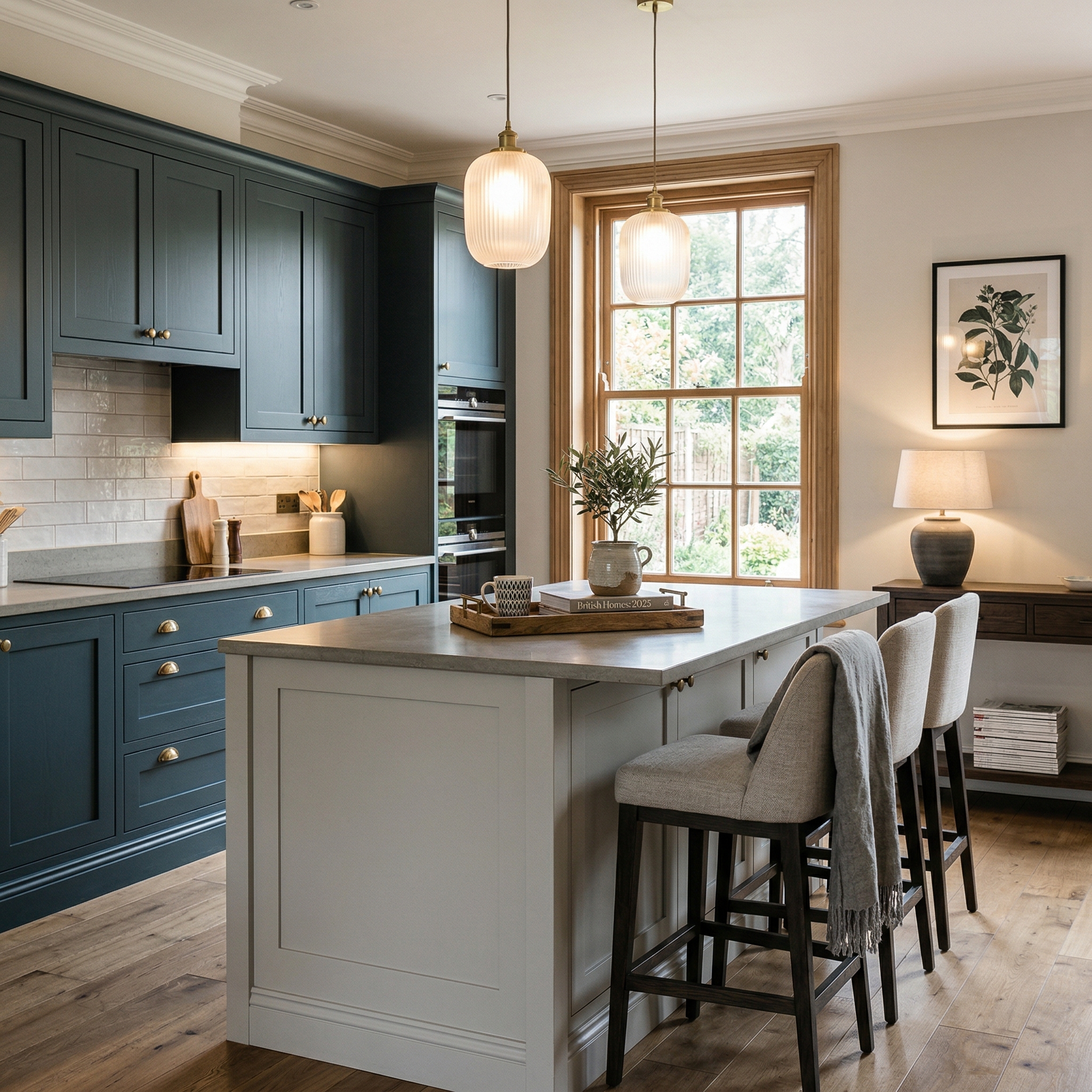 Bespoke kitchen island detail, matt painted handleless slab cabinetry with quality joinery