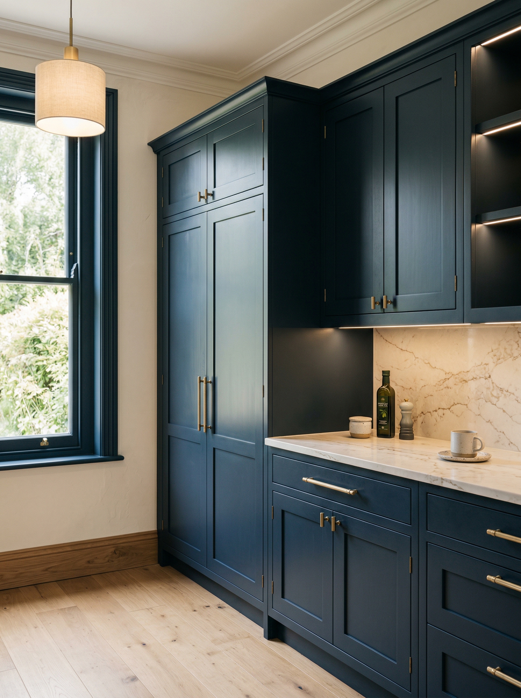 Bespoke kitchen installation, full-height cabinetry and considered storage design