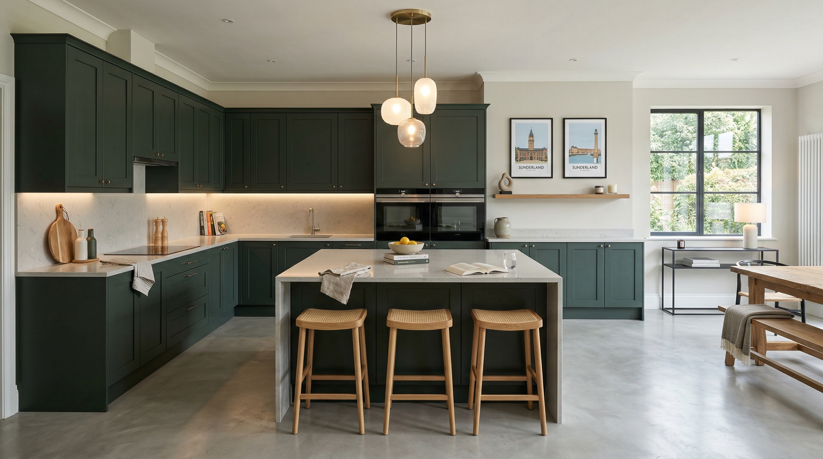 Mastercraft bespoke kitchen in Sunderland, wide architectural view showing room volume and design quality