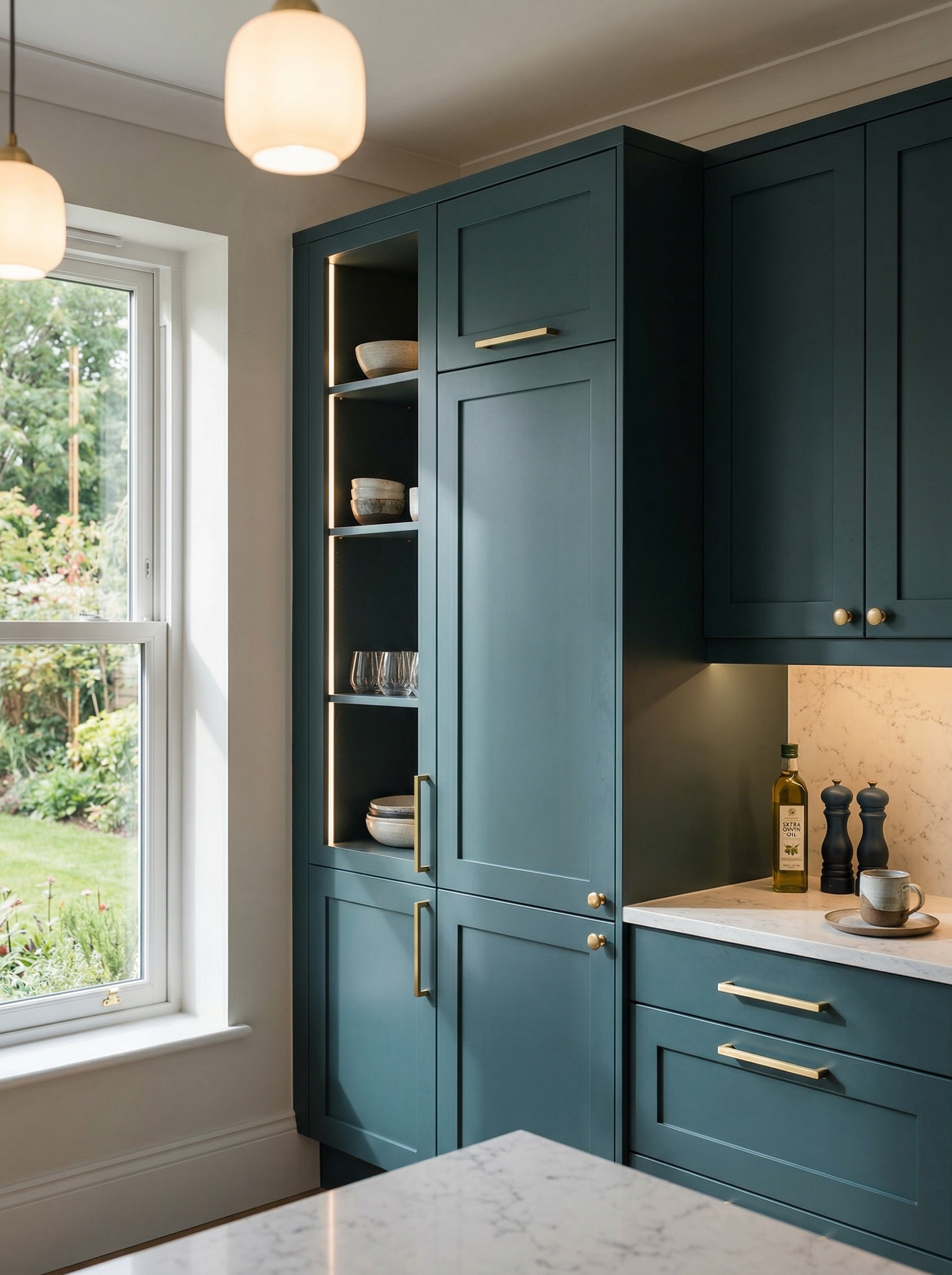 Bespoke kitchen installation, full-height cabinetry and considered storage design