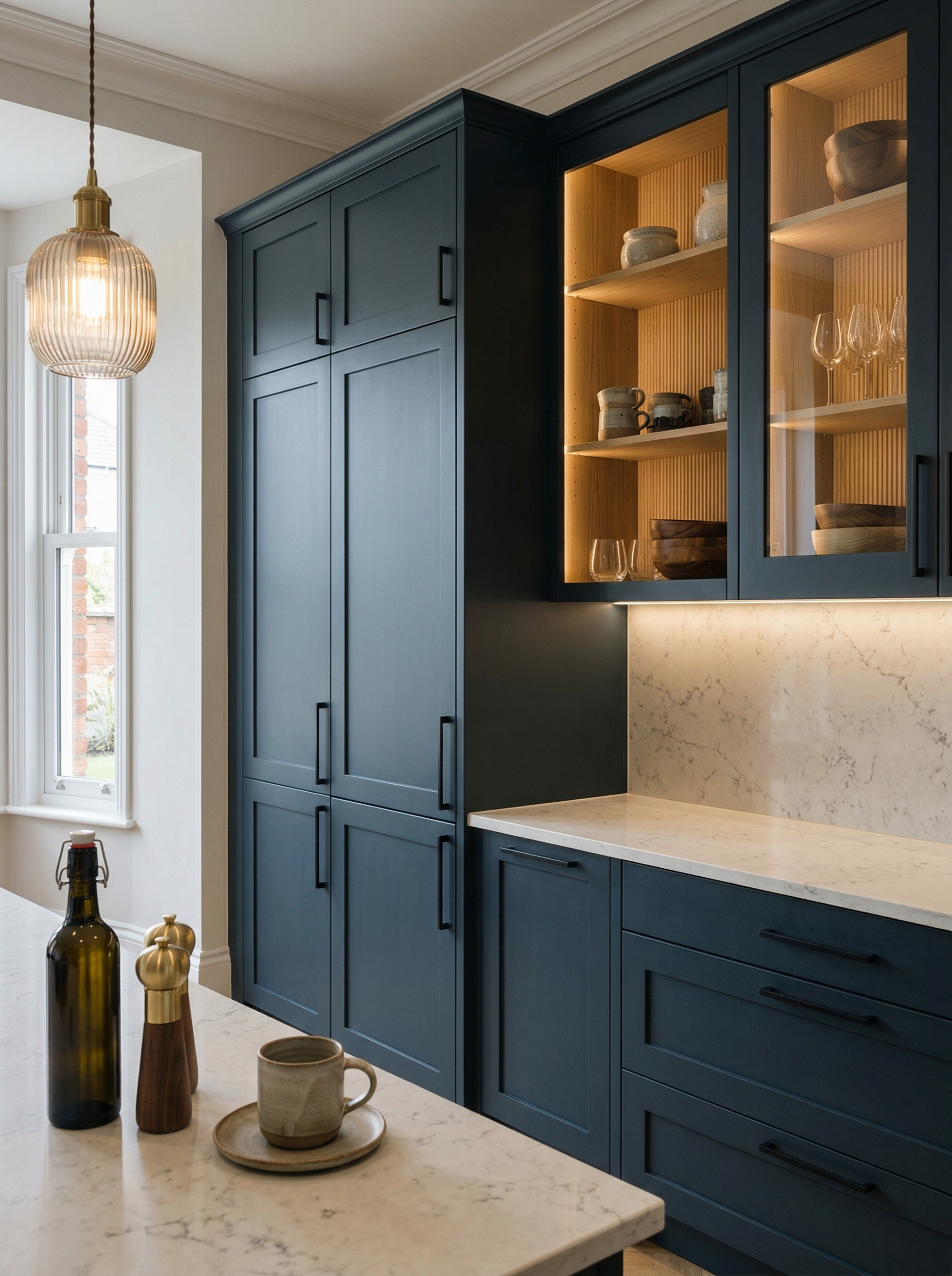 Bespoke kitchen installation, full-height cabinetry and considered storage design