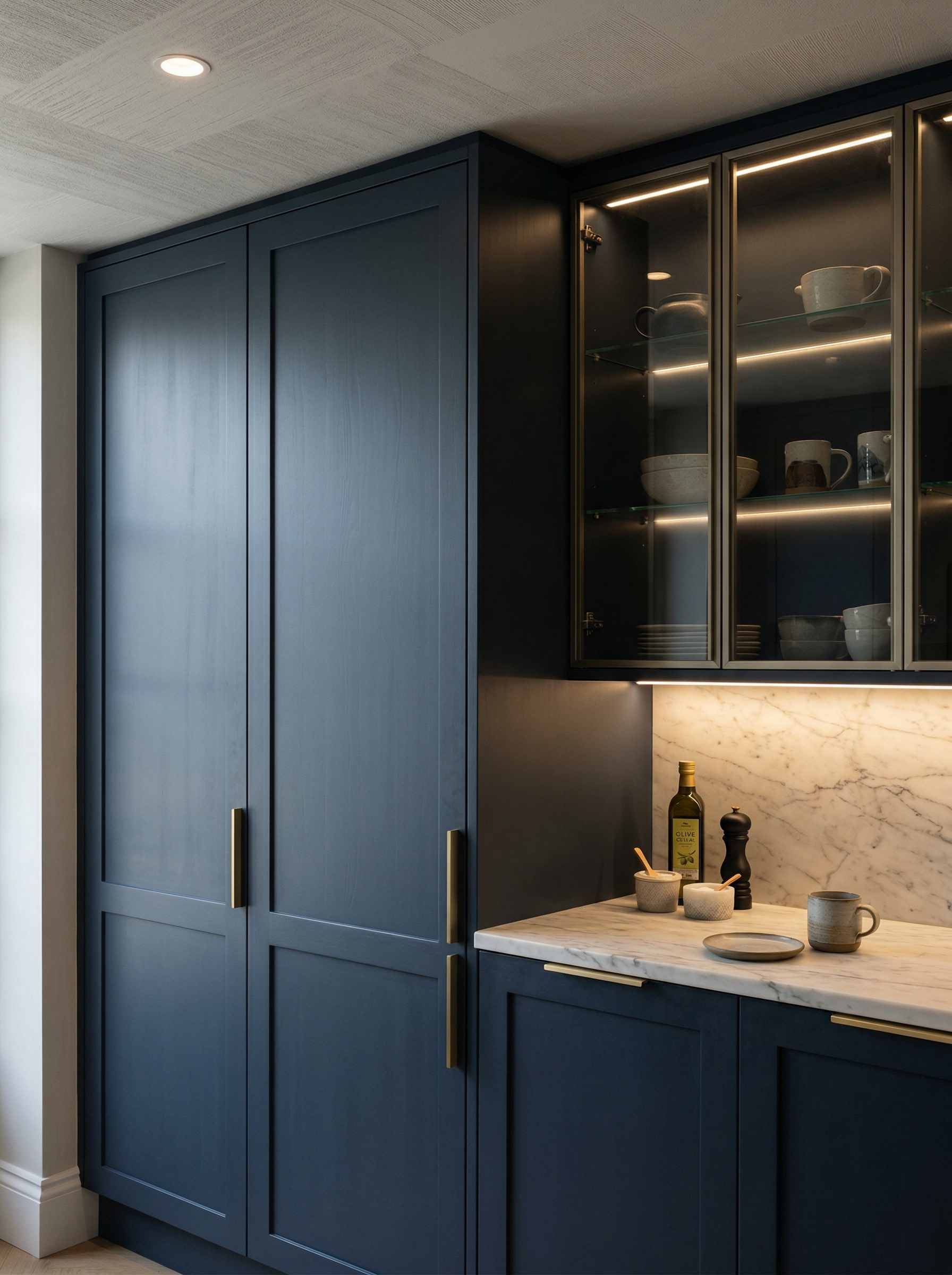 Bespoke kitchen installation, full-height cabinetry and considered storage design