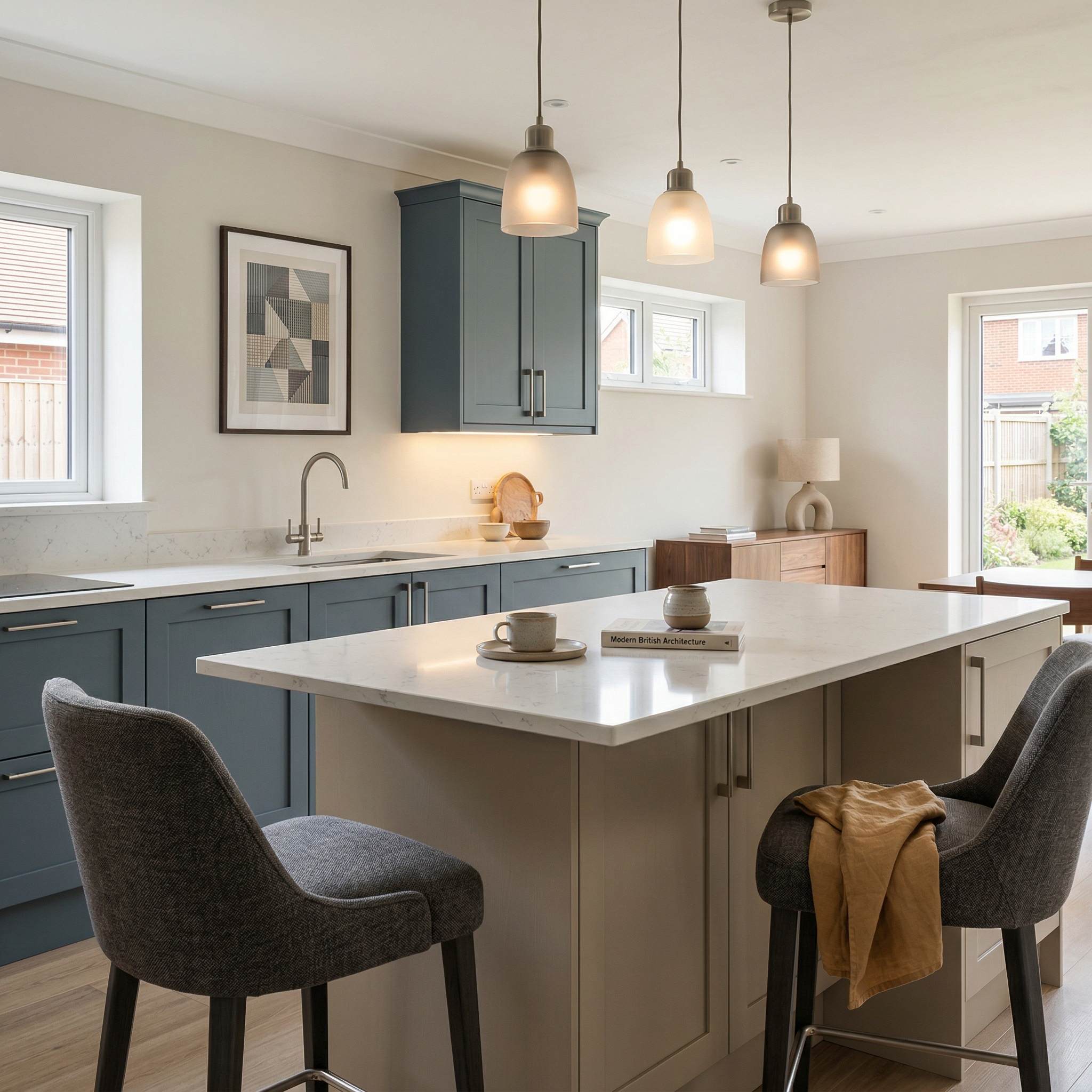 Bespoke kitchen island detail, modern shaker cabinetry with quality joinery