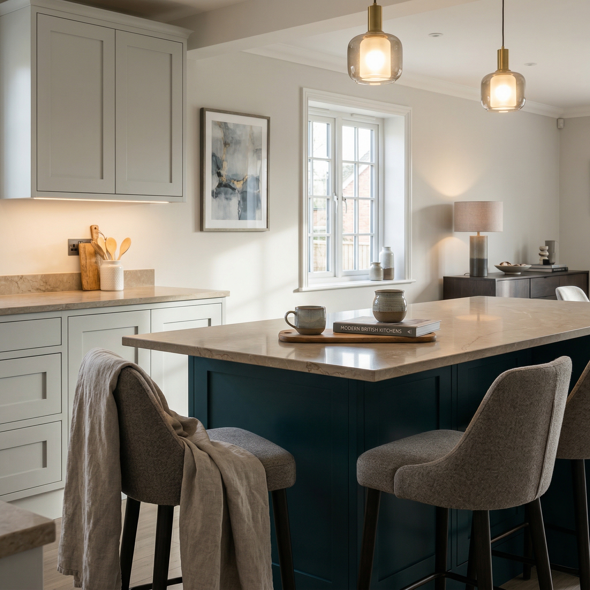 Bespoke kitchen island detail, modern shaker cabinetry with quality joinery