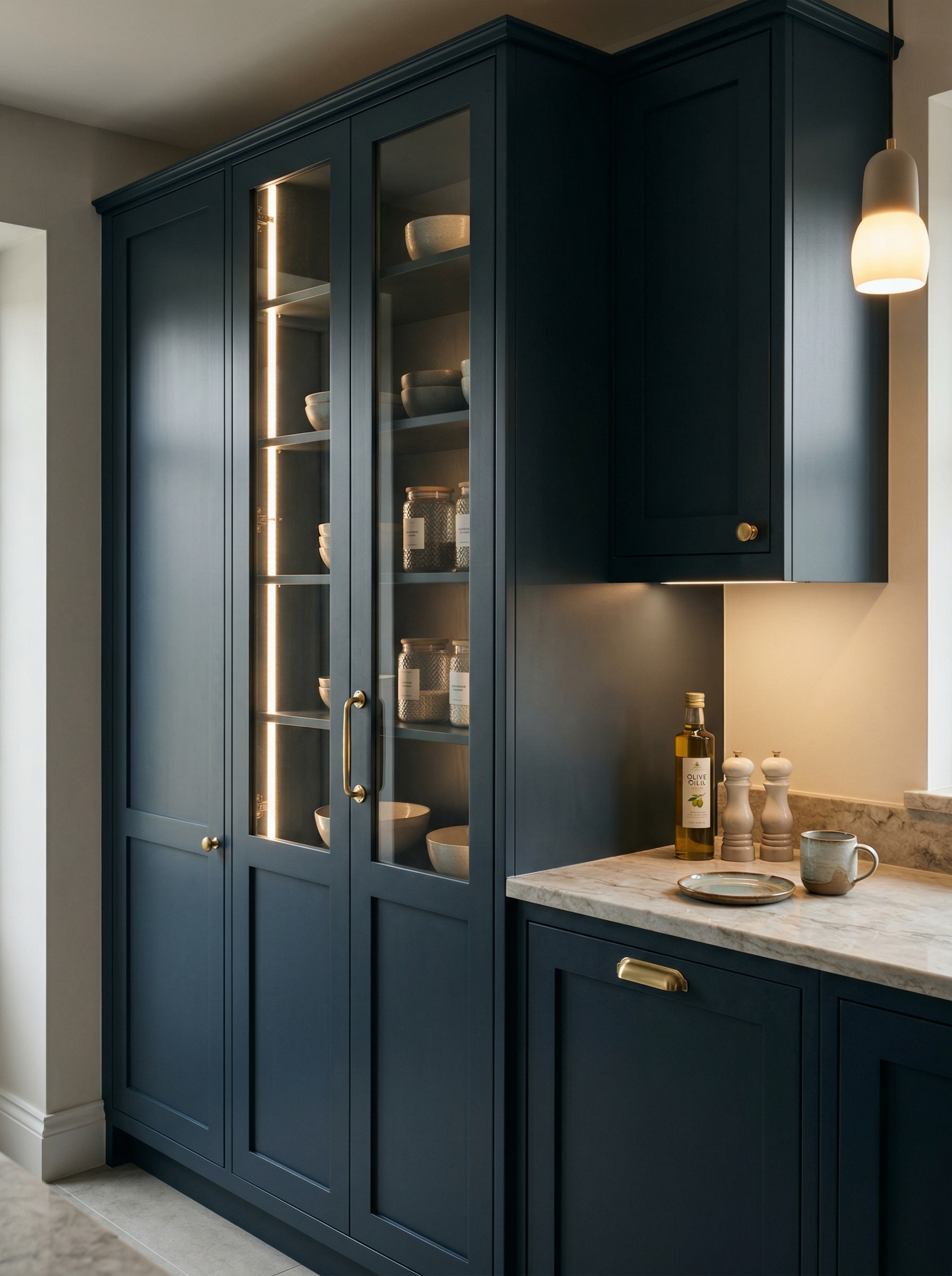 Bespoke kitchen installation, full-height cabinetry and considered storage design