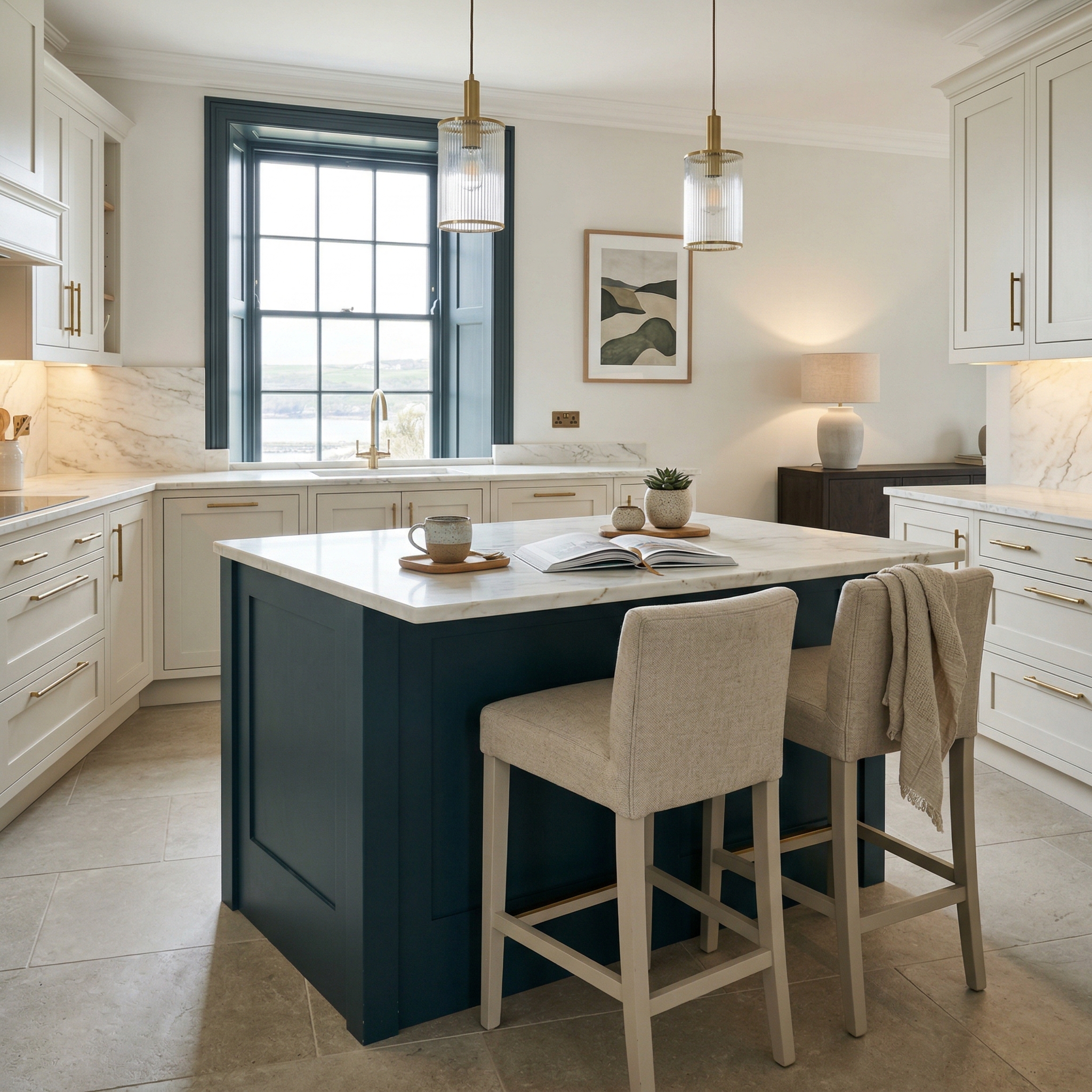 Bespoke kitchen island detail, modern shaker cabinetry with quality joinery
