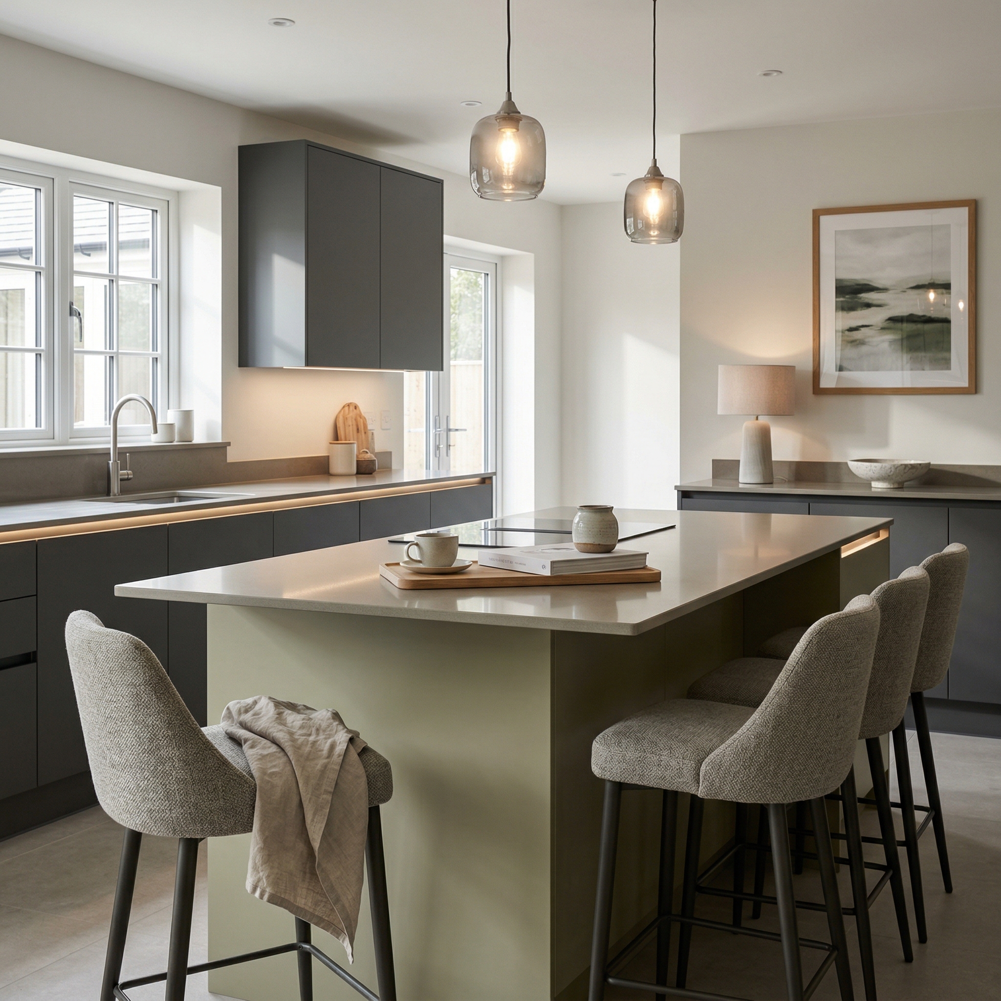 square1_800x800 Bespoke kitchen island detail, contemporary painted lay-on cabinetry with quality joinery