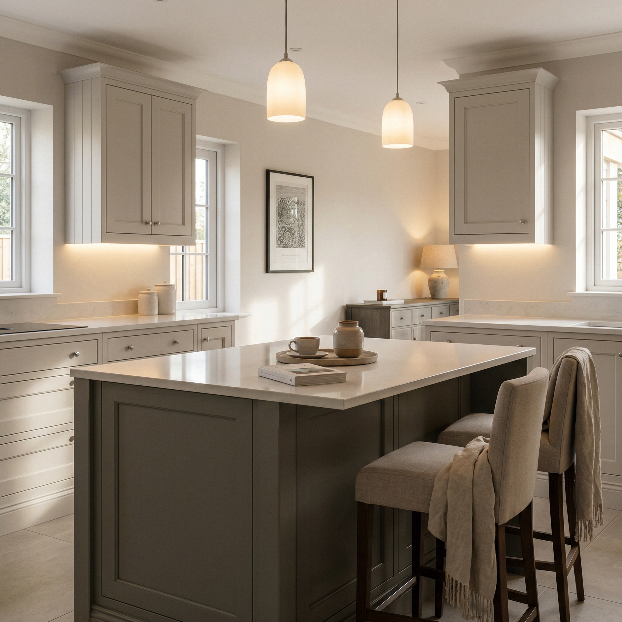 Bespoke kitchen island detail, modern shaker cabinetry with quality joinery