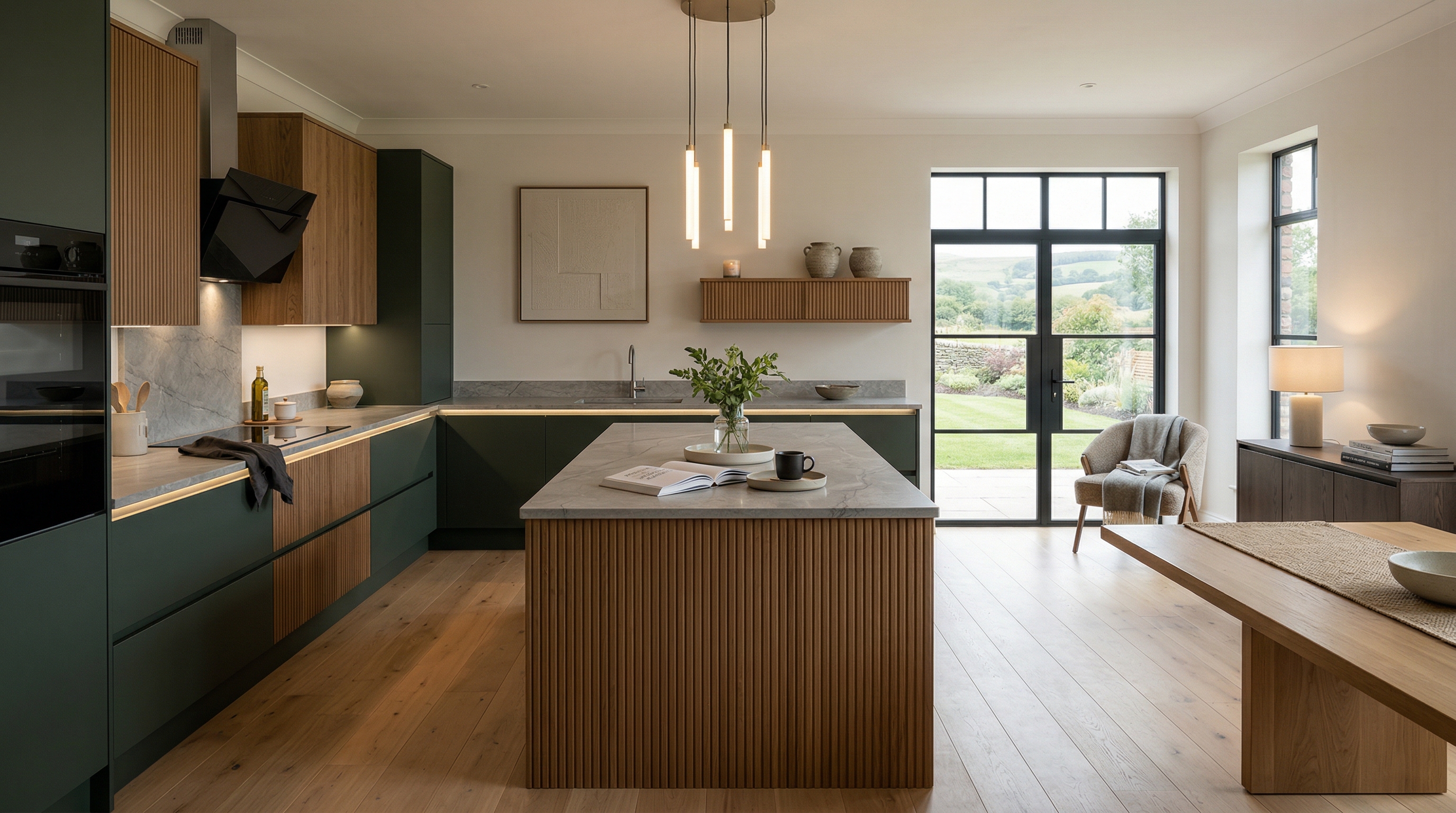 hero2_1200x675 Mastercraft bespoke kitchen in Tonypandy, wide architectural view showing room volume and design quality