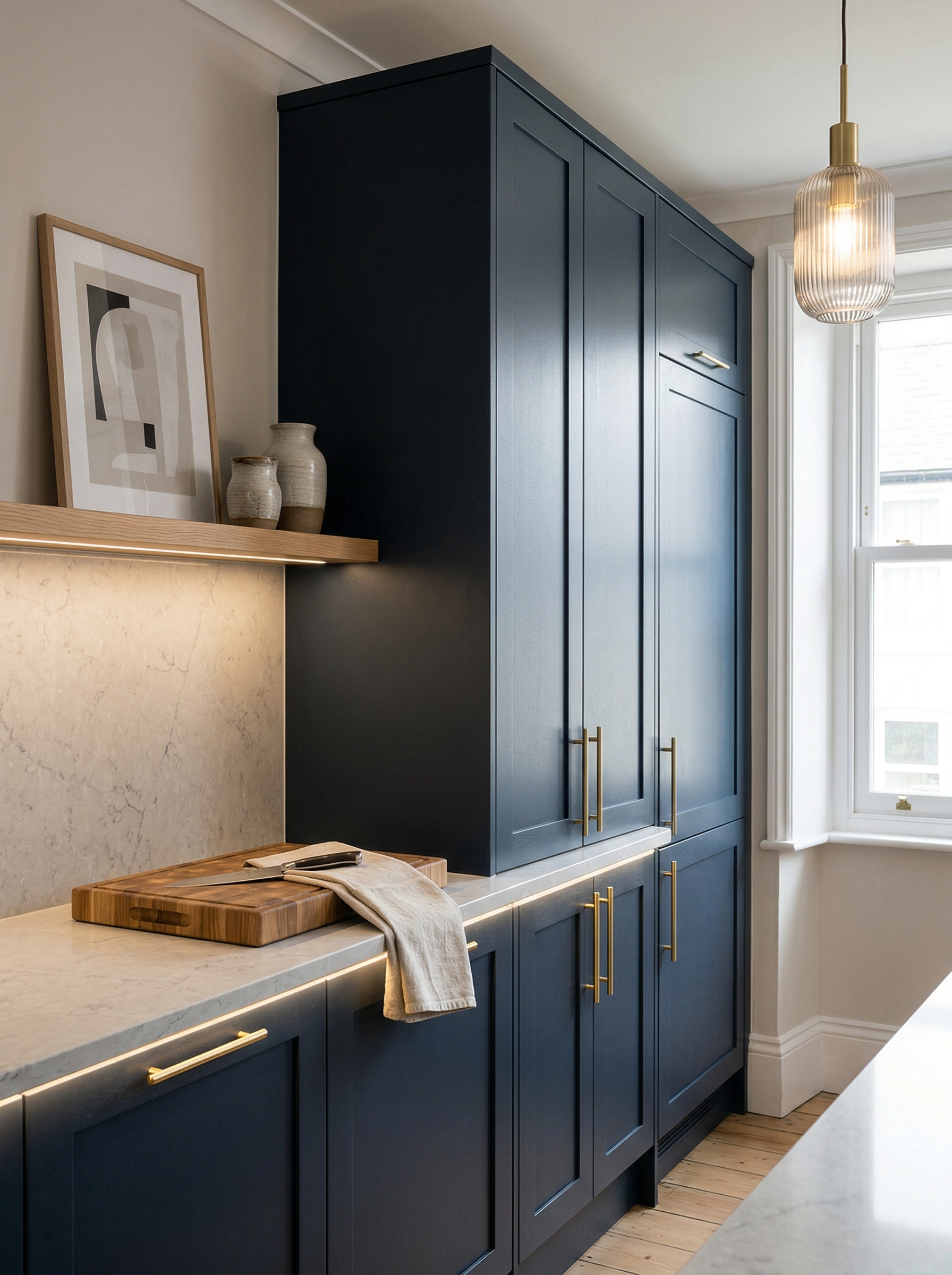 portrait1_600x800 Tall view of full-height bespoke kitchen cabinetry, timber veneer slab-door cabinetry