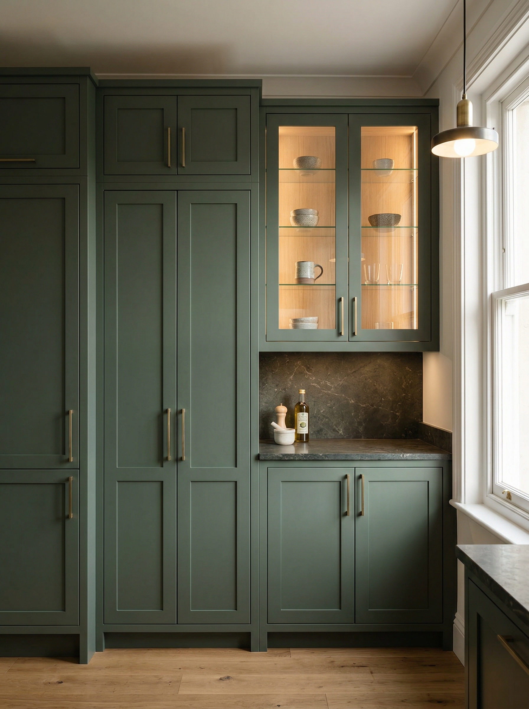 Bespoke kitchen installation, full-height cabinetry and considered storage design