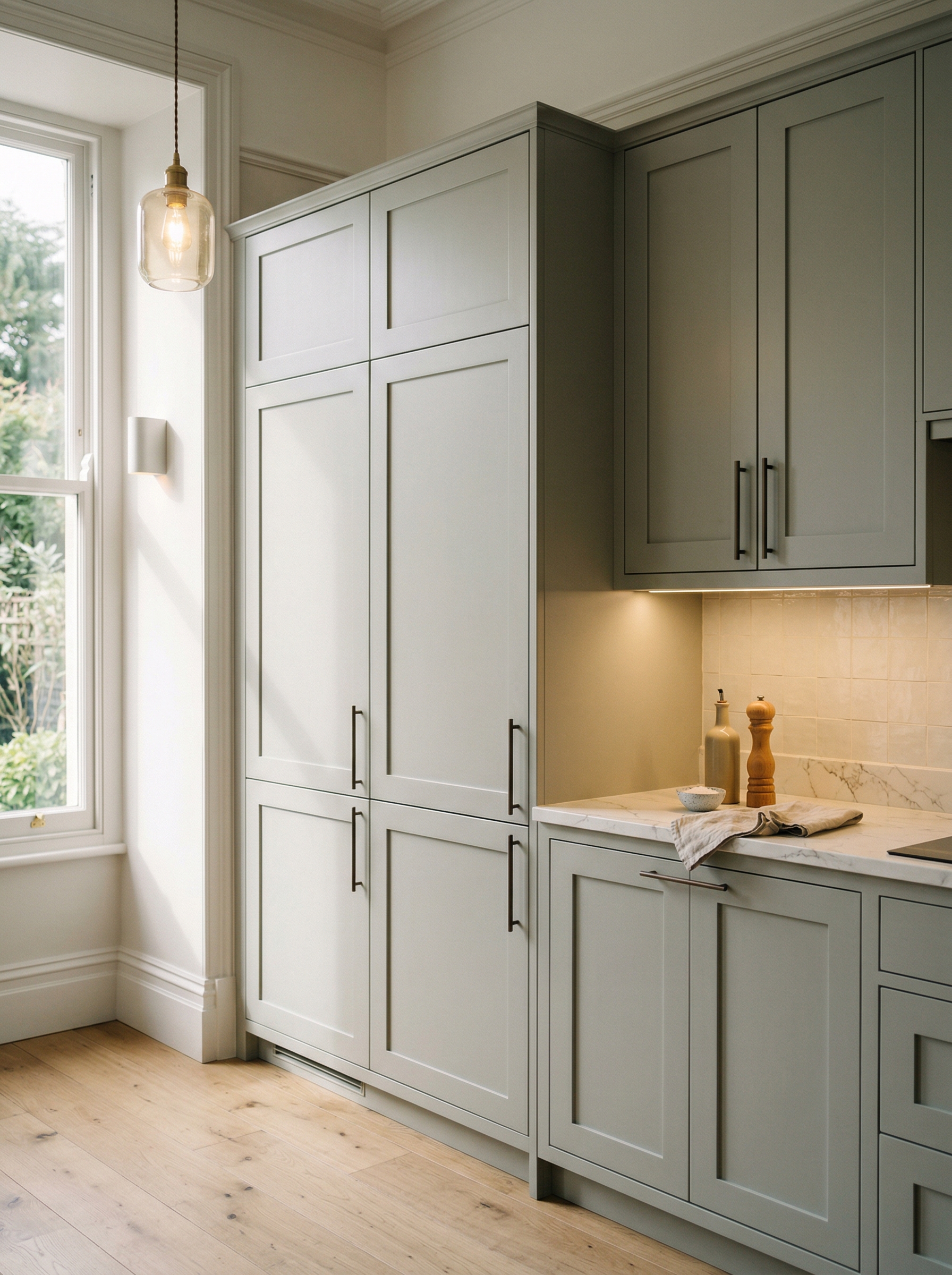 Bespoke kitchen installation, full-height cabinetry and considered storage design