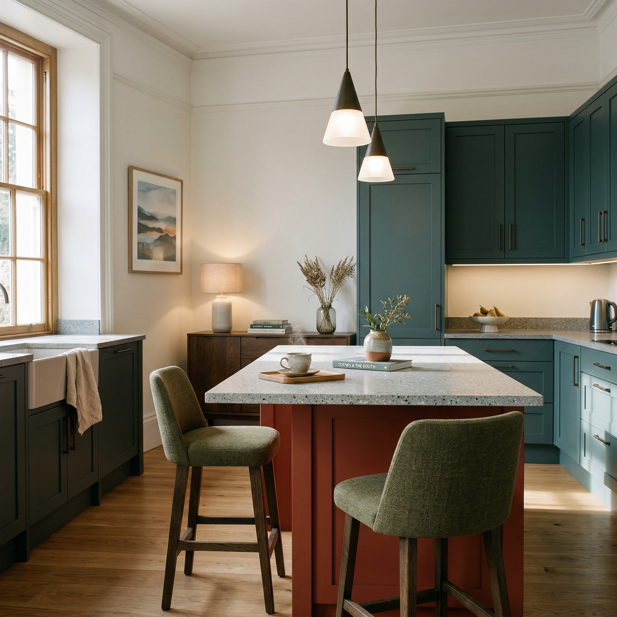 Bespoke kitchen island detail, modern shaker cabinetry with quality joinery