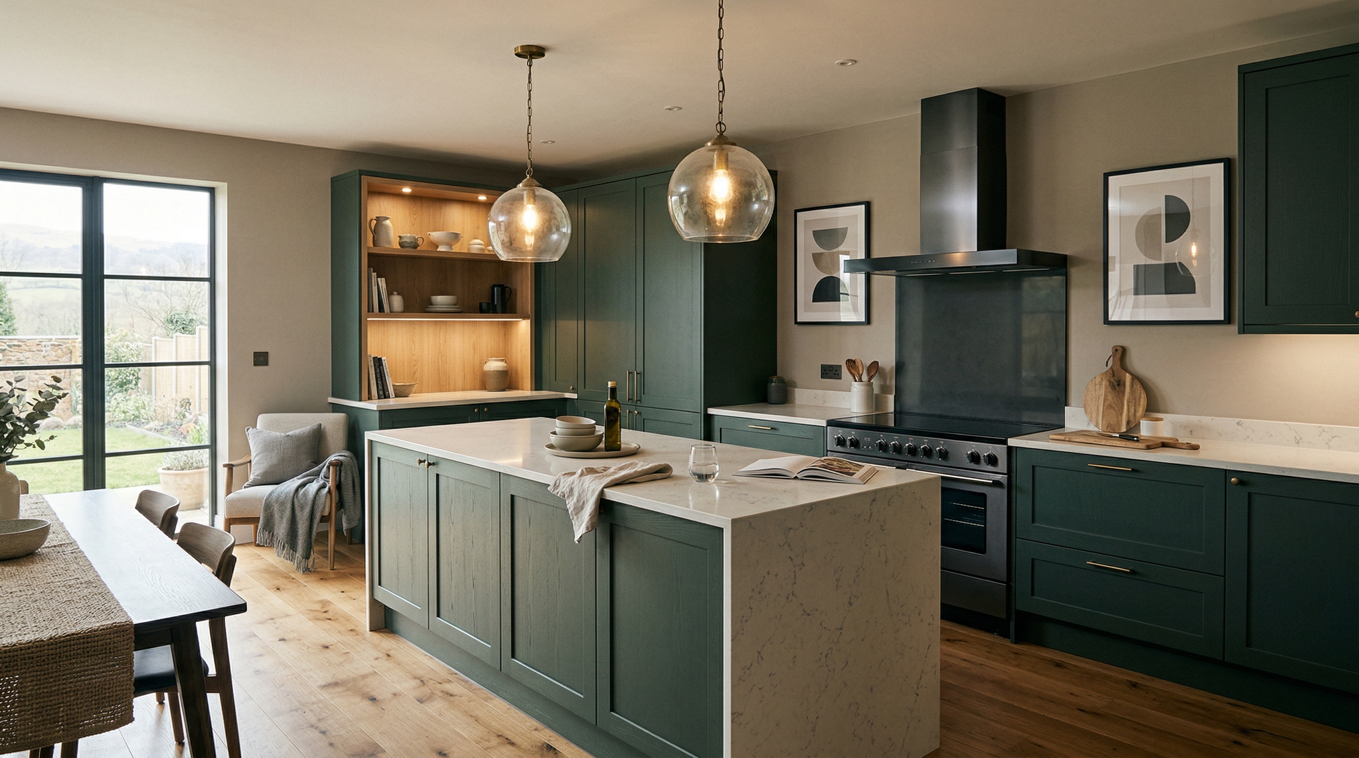 Mastercraft bespoke kitchen in Tredegar, wide architectural view showing room volume and design quality