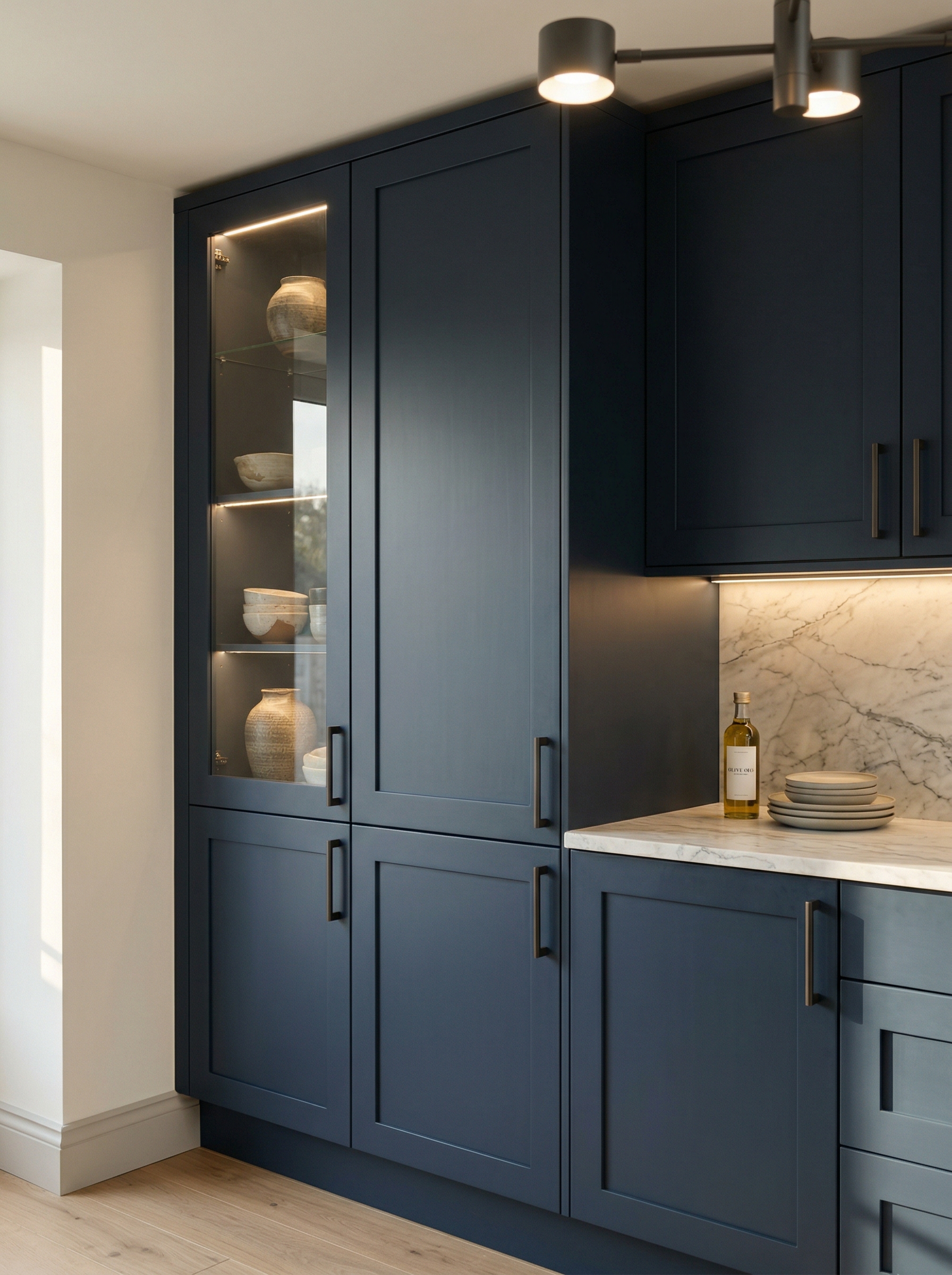Bespoke kitchen installation, full-height cabinetry and considered storage design