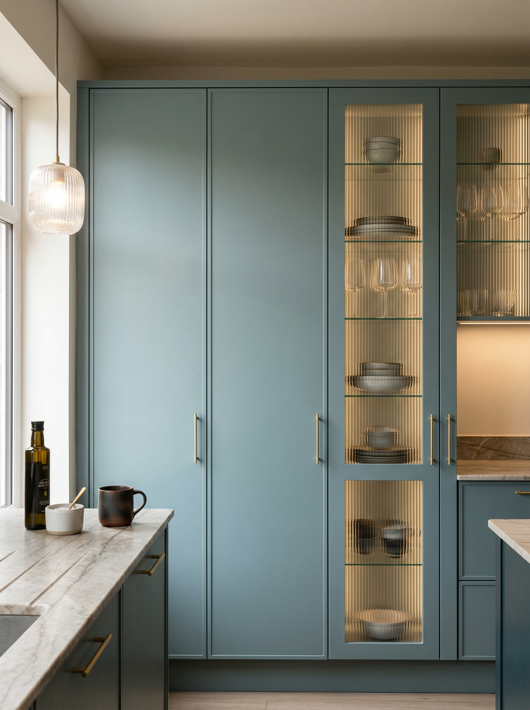 Bespoke kitchen installation, full-height cabinetry and considered storage design