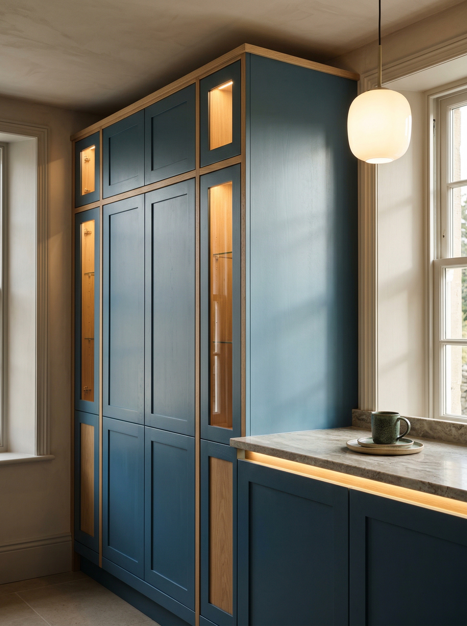 Bespoke kitchen installation, full-height cabinetry and considered storage design