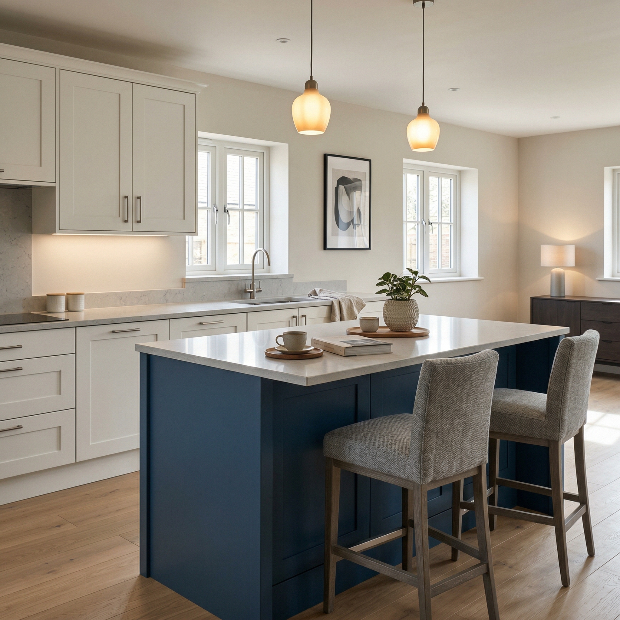 square1_800x800 Bespoke kitchen island detail, matt painted handleless slab cabinetry with quality joinery